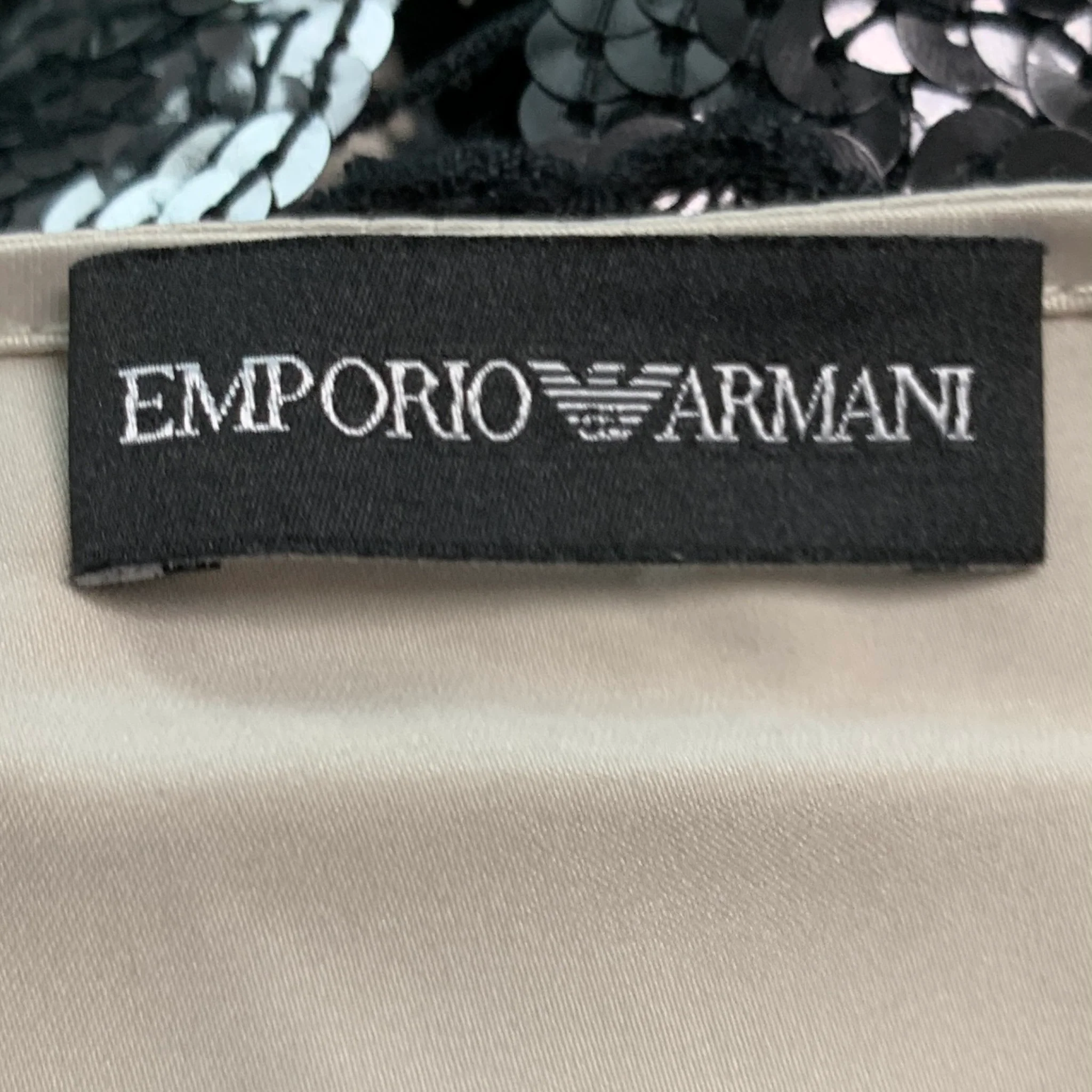 EMPORIO ARMANI Size 4 Black Cream Polyester Sequined Sleeveless Cocktail Dress - Image 5