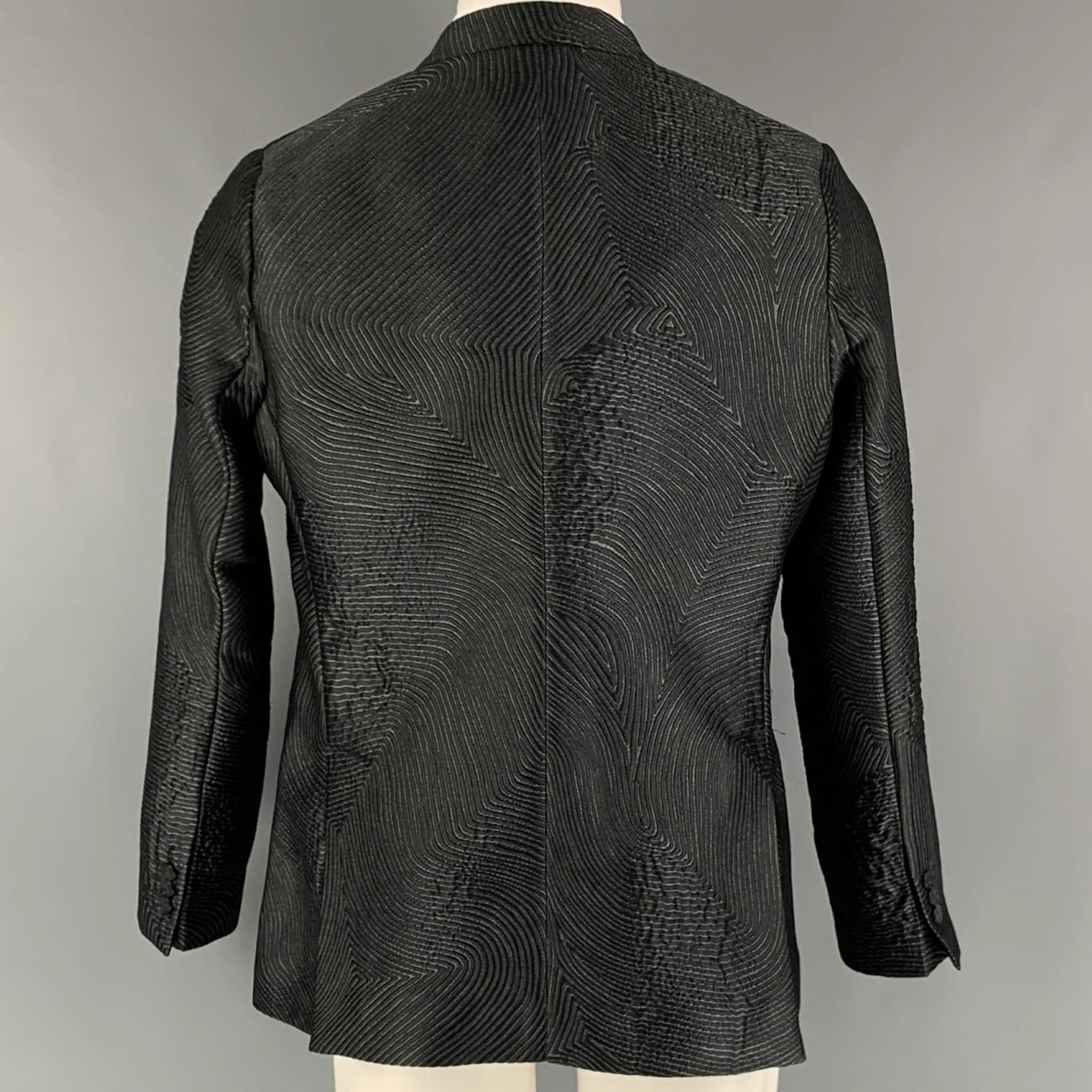 EMPORIO ARMANI Size 40 Black Grey Jacquard Polyester Blend Sport Coat - Image 3