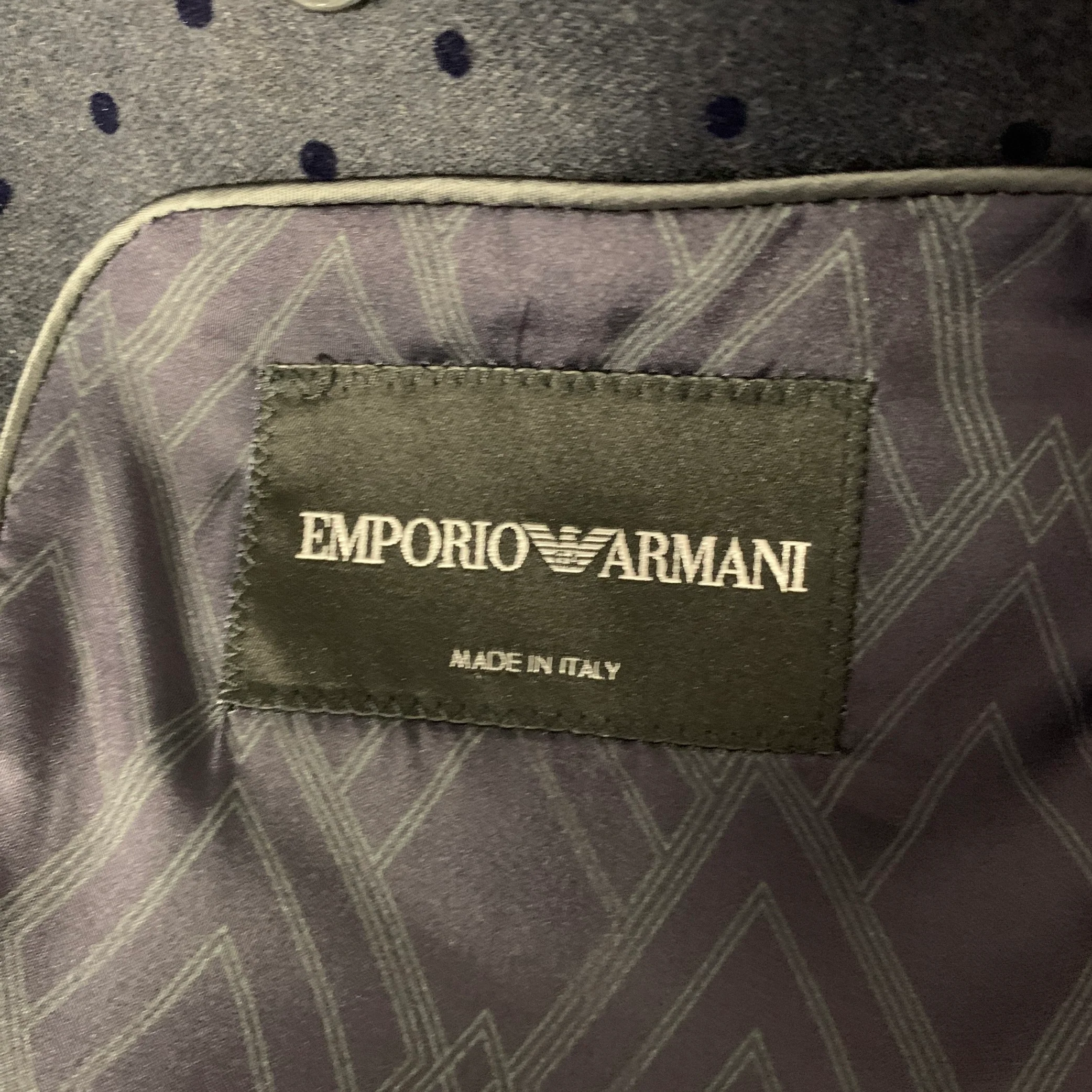 EMPORIO ARMANI Size 40 Navy Polka Dot Wool Blend Peak Lapel Sport Coat - Image 5