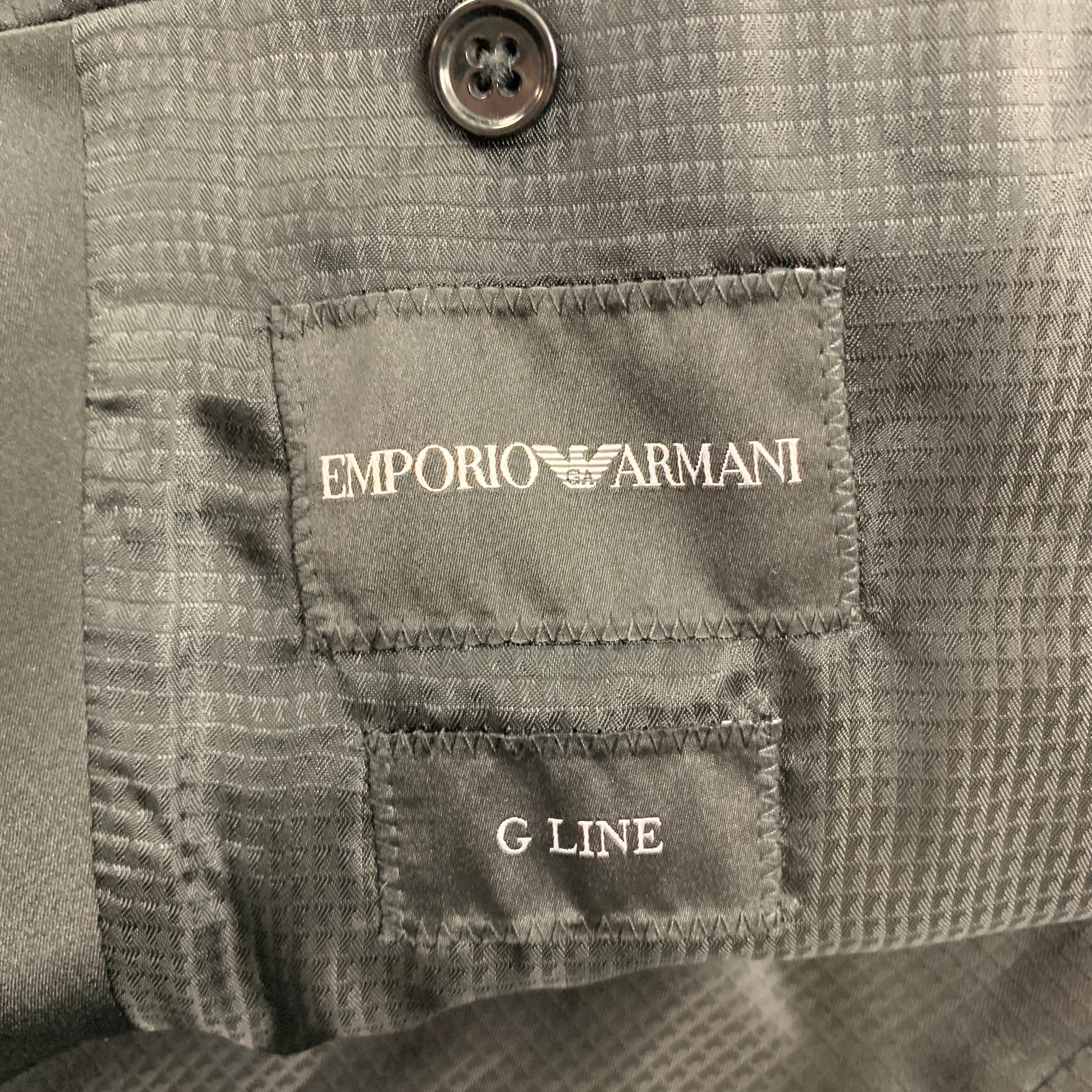 EMPORIO ARMANI Size 42 Black Grid Peak Lapel Tuxedo Suit - Image 7