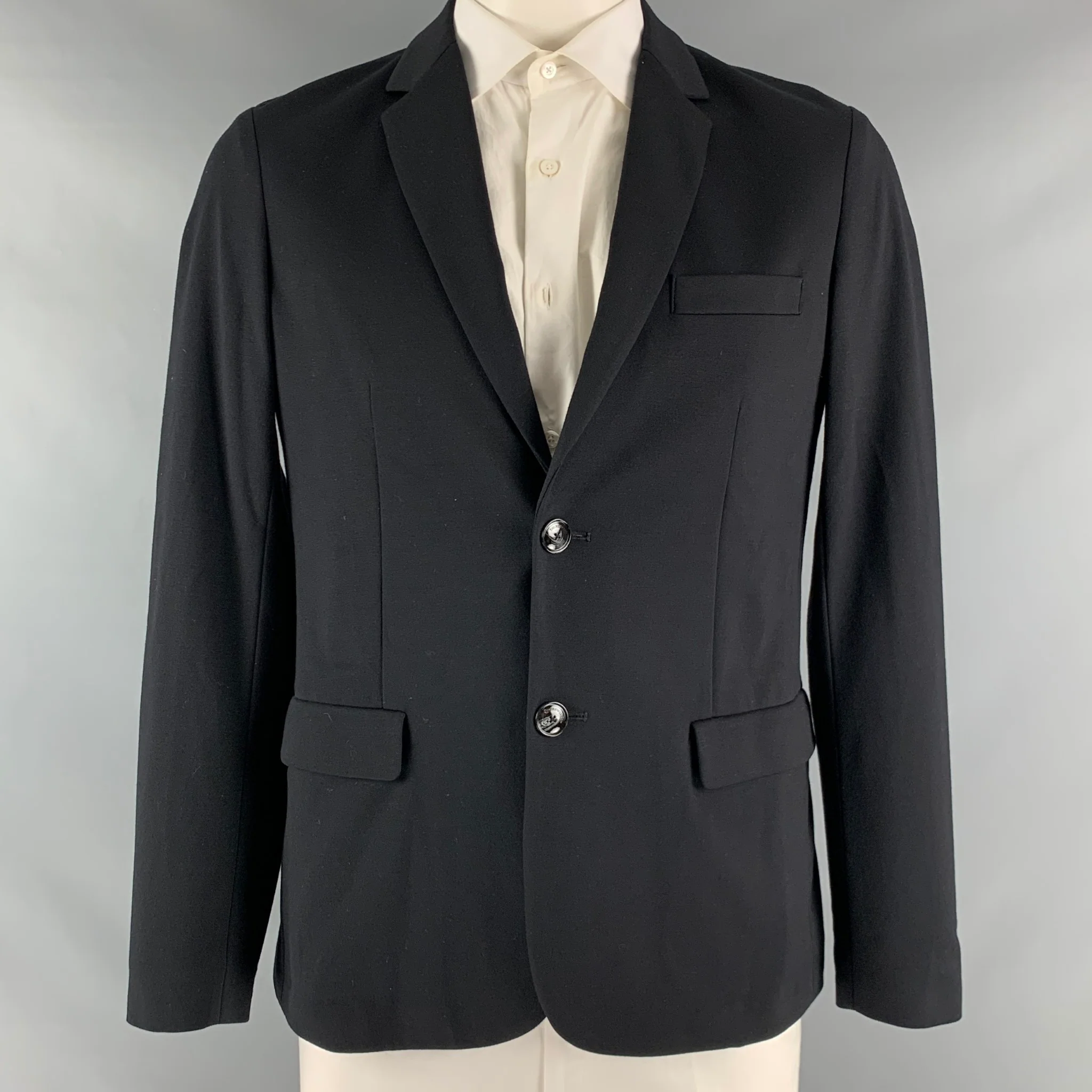 EMPORIO ARMANI Size 42 Black Solid Viscose Blend Notch Lapel Sport Coat