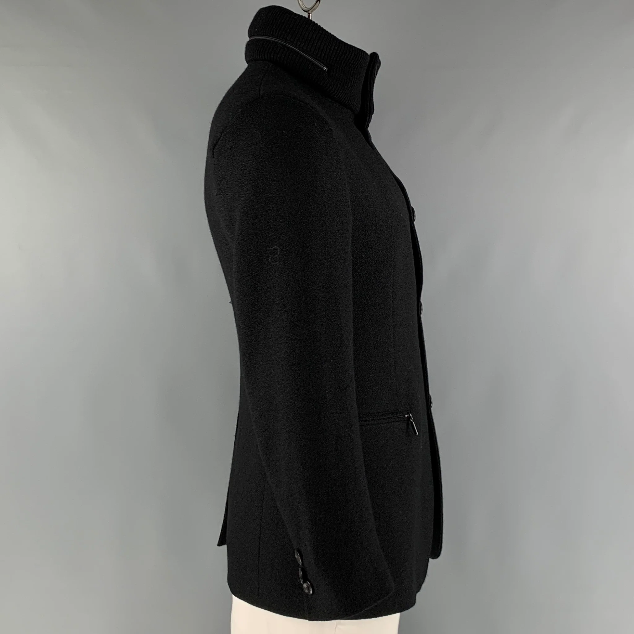 EMPORIO ARMANI Size 42 Black Textured Virgin Wool Jacket - Image 2