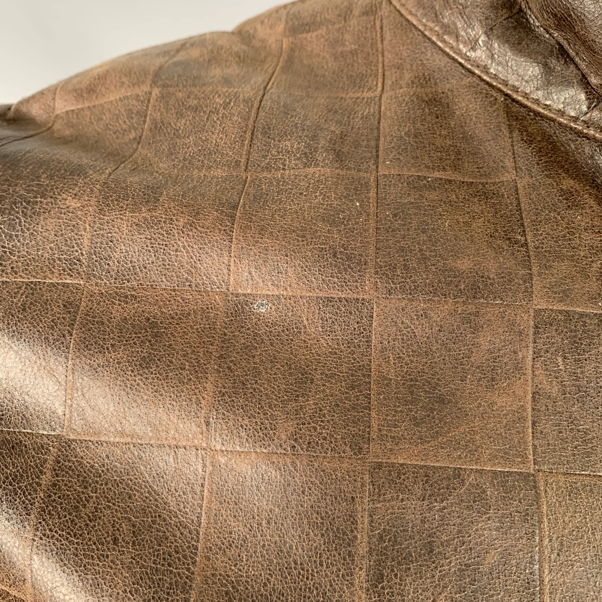 EMPORIO ARMANI Size 42 Brown Checkered Leather Zip Up Jacket - Image 4