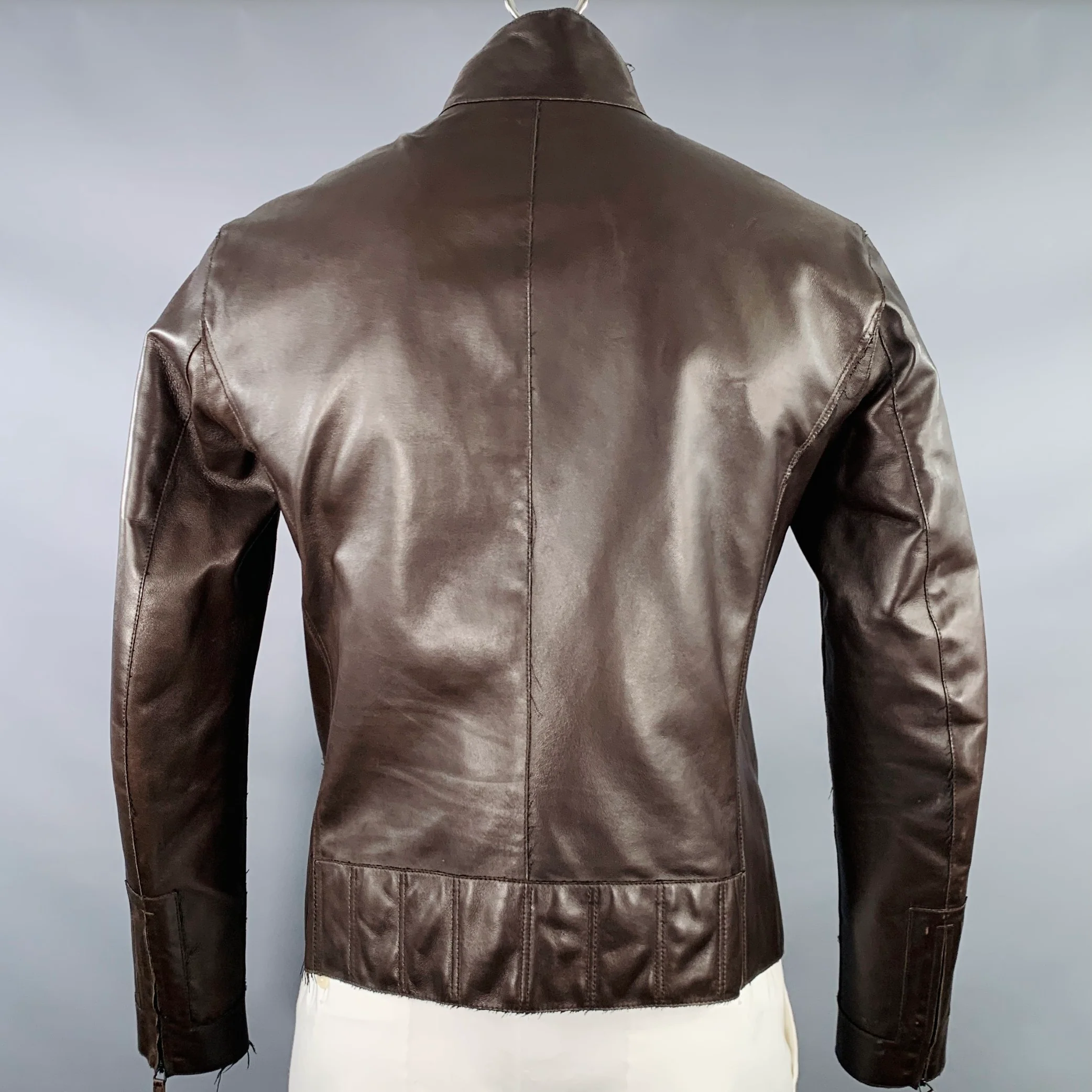 EMPORIO ARMANI Size 42 Brown Lambskin Leather Zip Up Jacket - Image 3