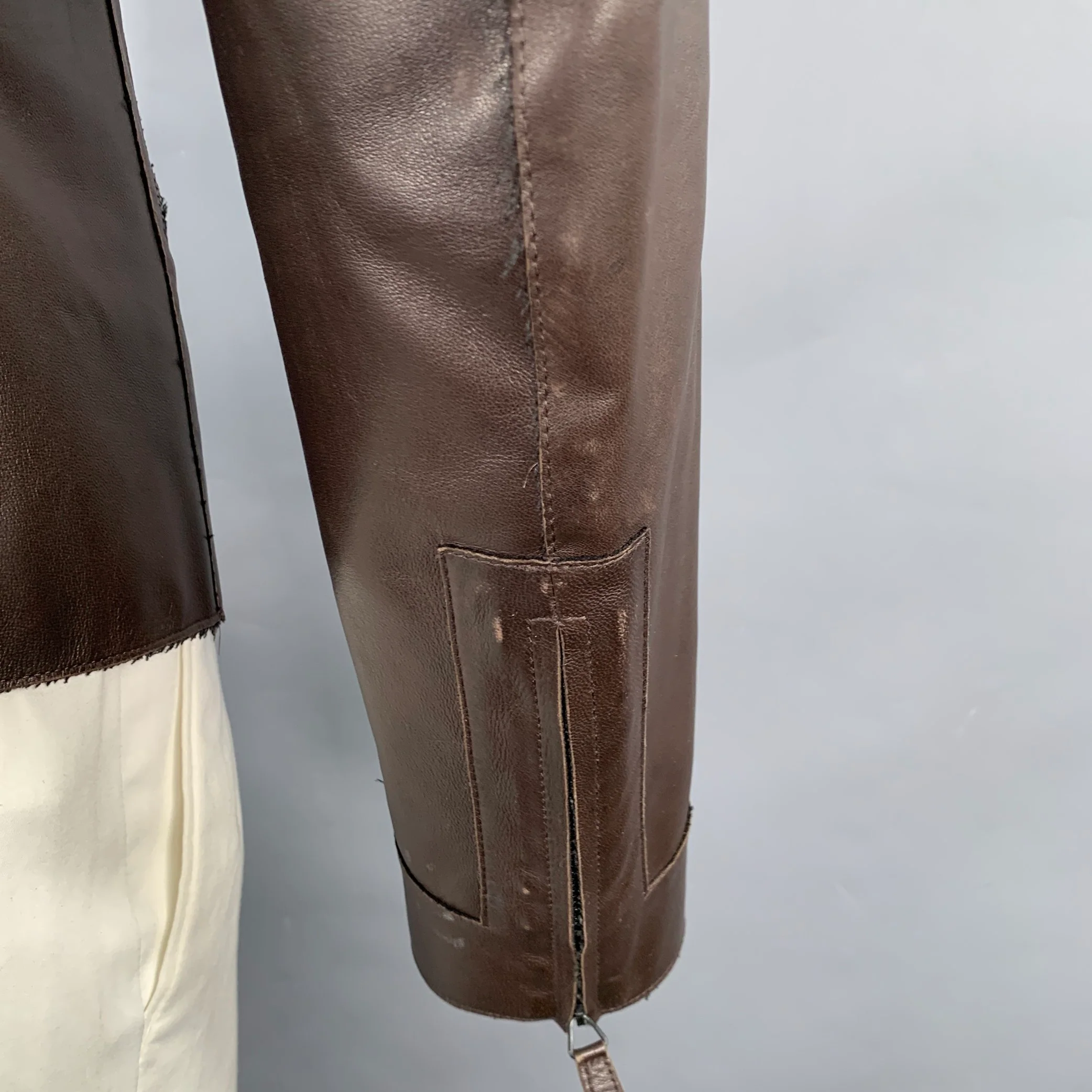 EMPORIO ARMANI Size 42 Brown Lambskin Leather Zip Up Jacket - Image 5