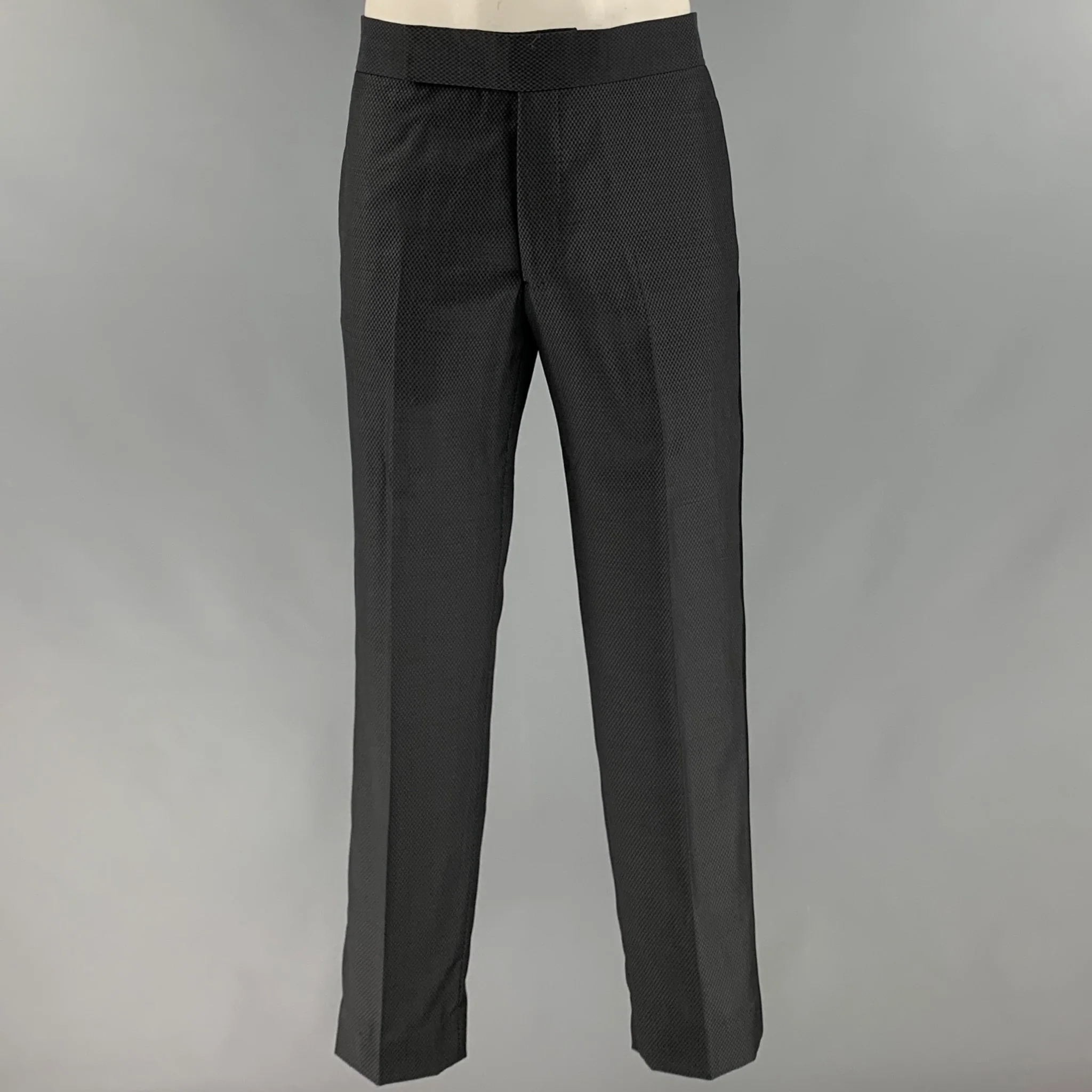 EMPORIO ARMANI Size 42 Grey Black Woven Wool Peak Lapel Tuxedo - Image 4