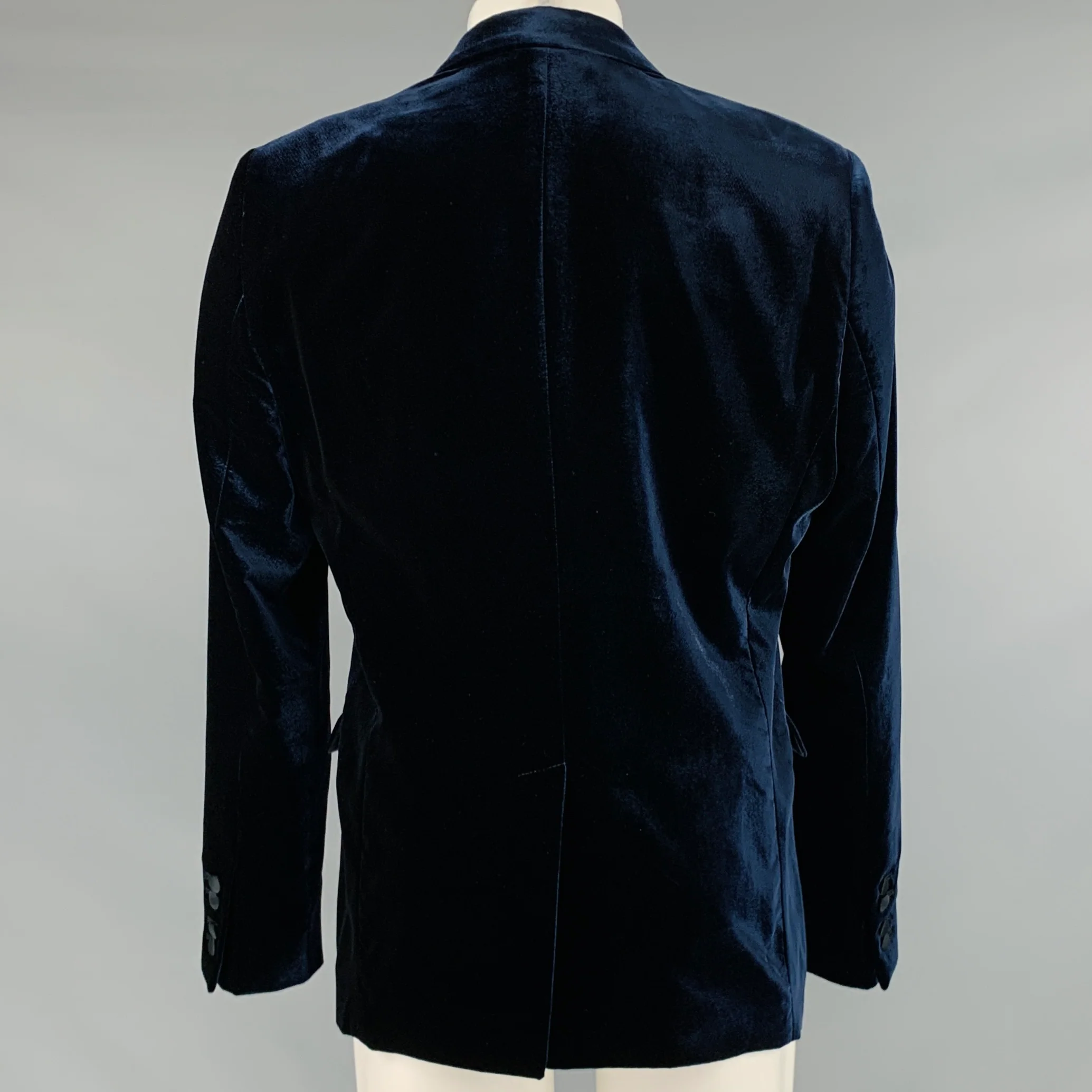 EMPORIO ARMANI Size 42 Navy Black Velvet Viscose Cupro Sport Coat - Image 3