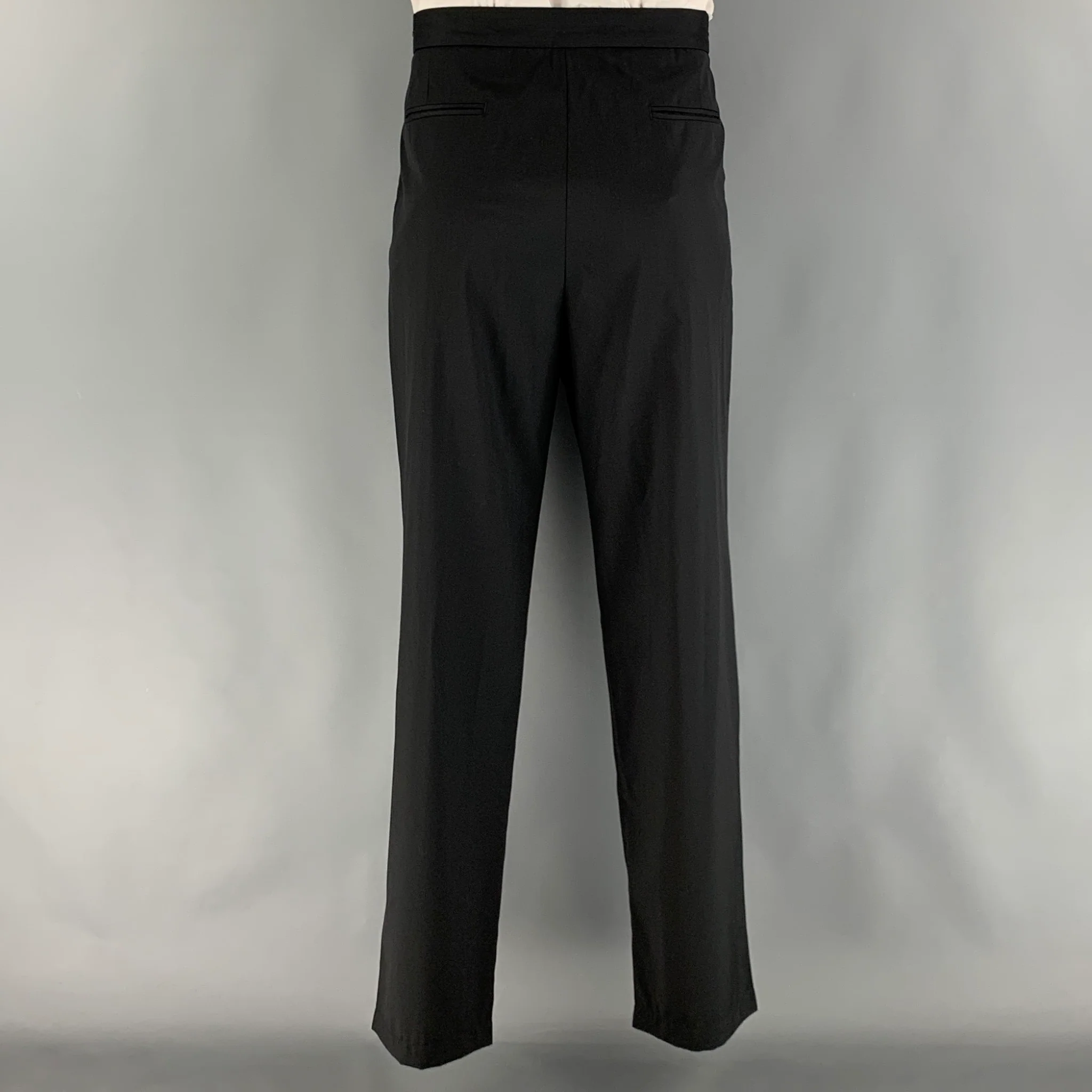 EMPORIO ARMANI Size 44 Black Solid Wool Silk Shawl Collar 38 33 Suit - Image 6