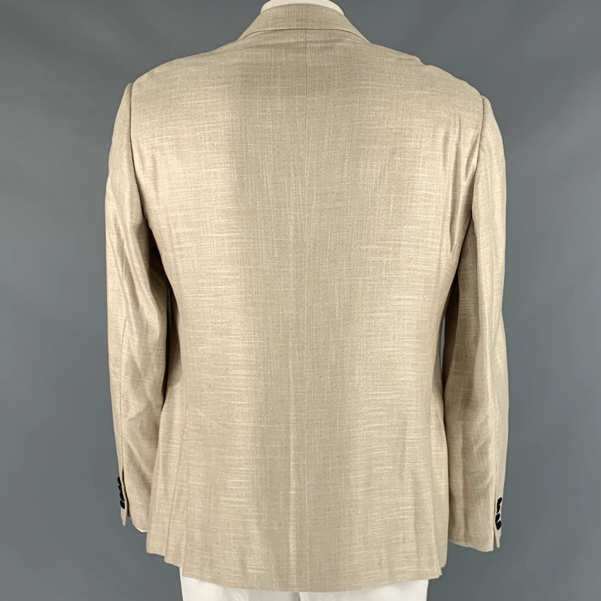 EMPORIO ARMANI Size 44 Cream Black Viscose Blend Peak Lapel Sport Coat - Image 3