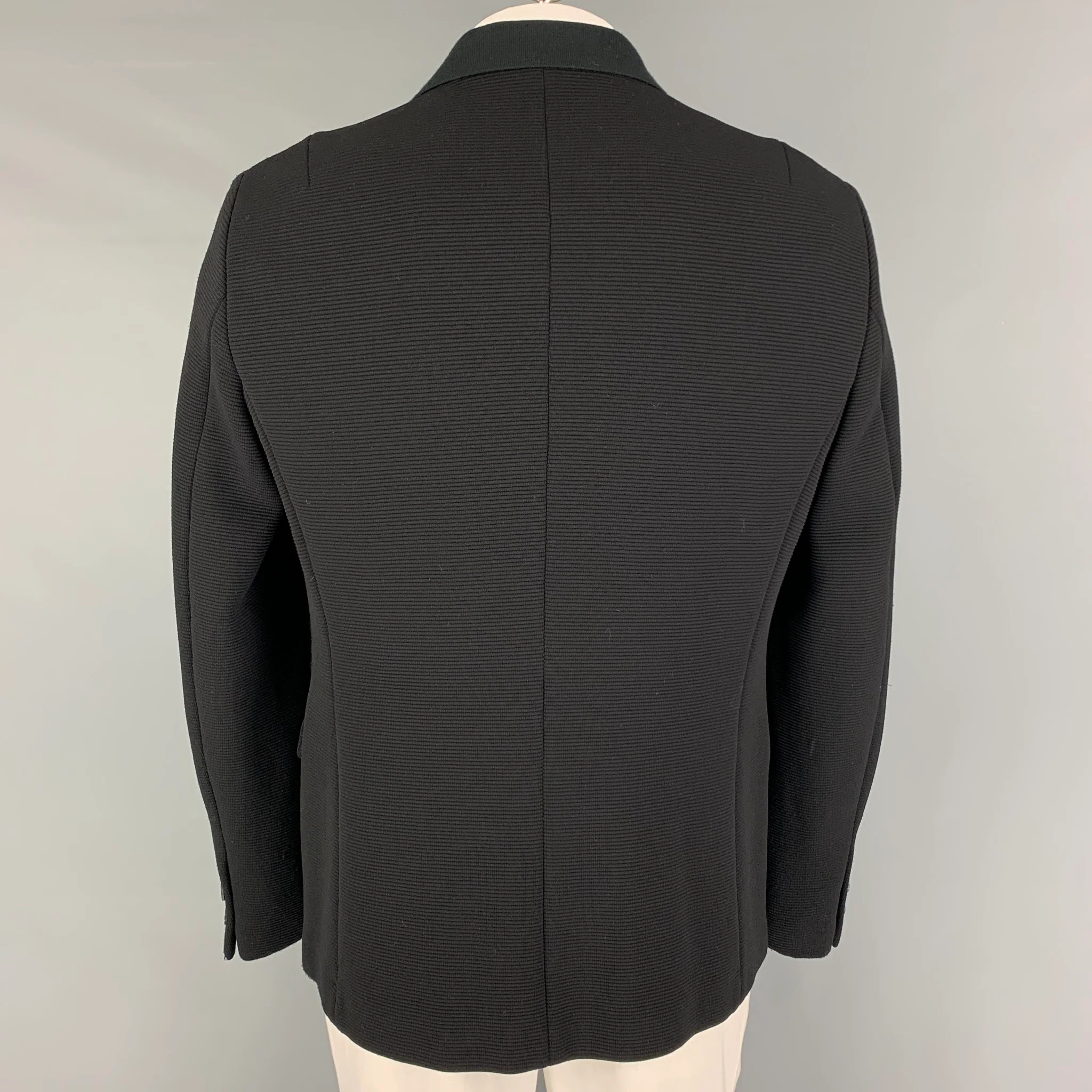 EMPORIO ARMANI Size 46 Black Ribbed Polyamide Blend Sport Coat - Image 3