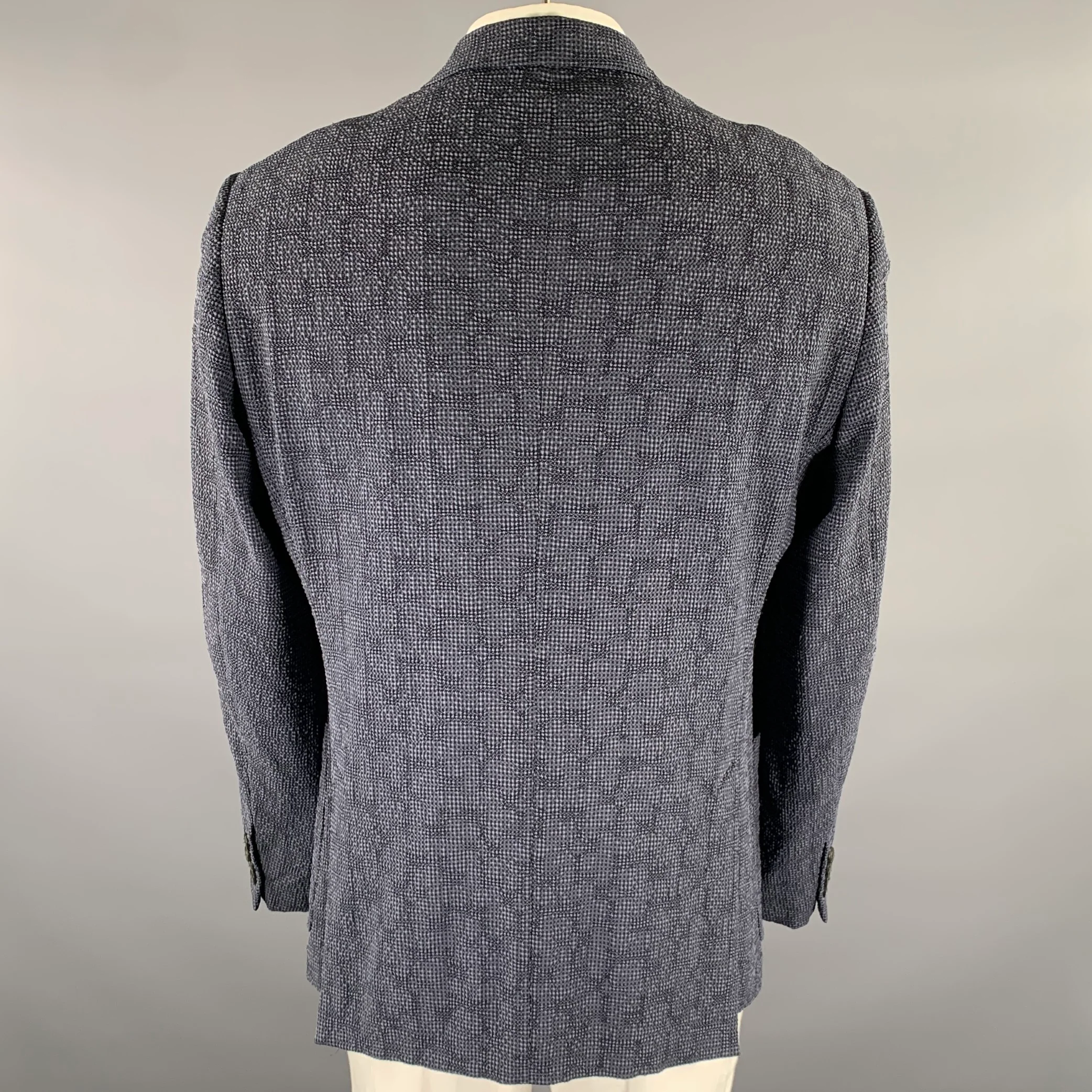 EMPORIO ARMANI Size 46 Navy Grey Textured Wool Blend Sport Coat - Image 3