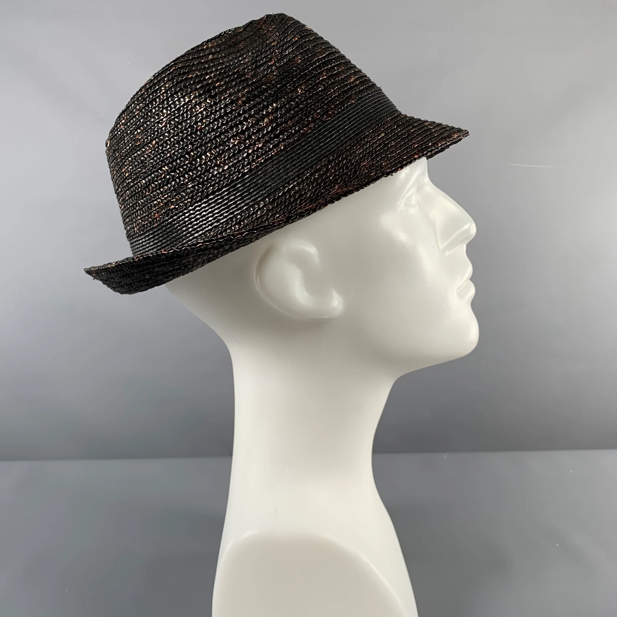 EMPORIO ARMANI Size 59 Black Brown Woven Straw Hats - Image 3
