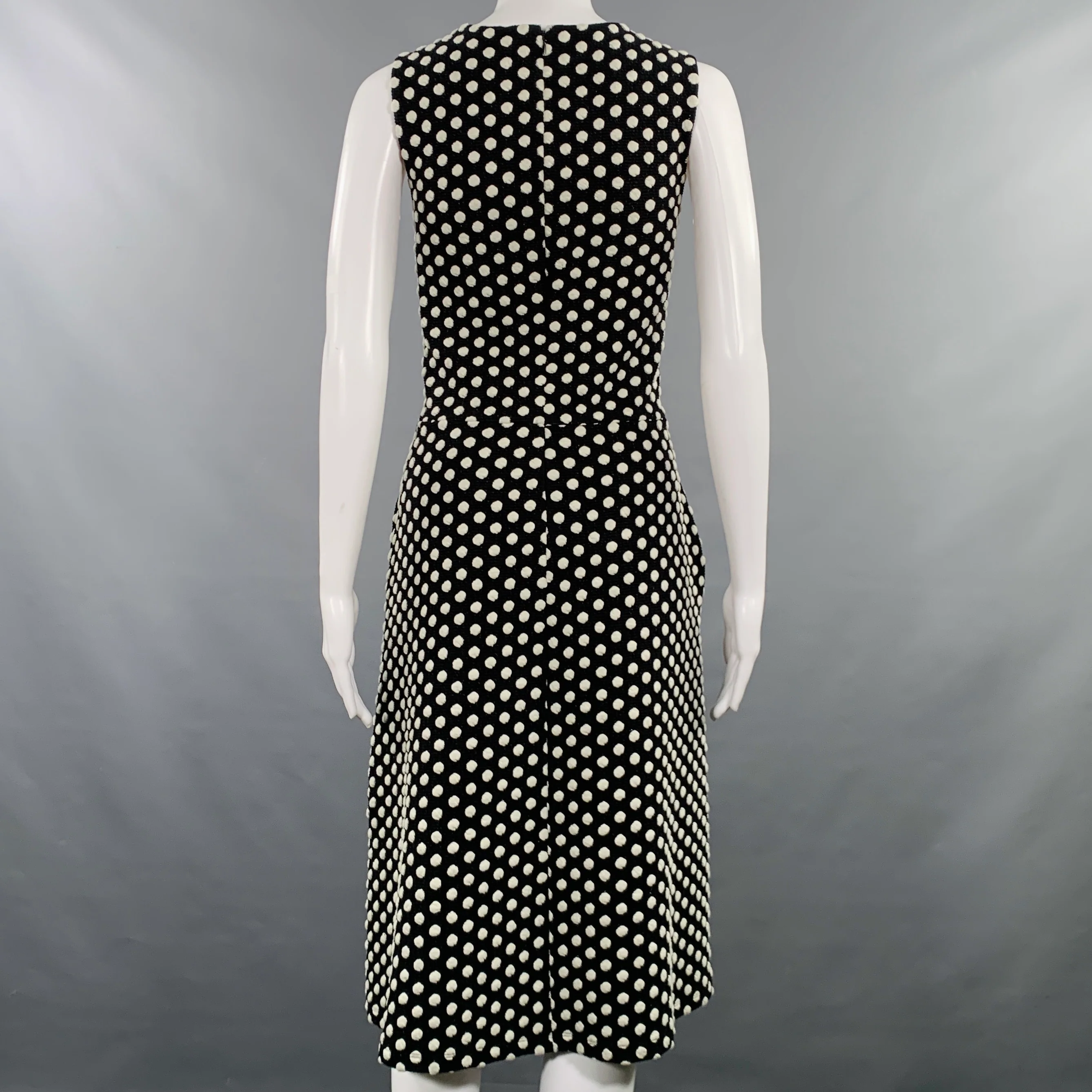 EMPORIO ARMANI Size 6 Black White Cotton Blend Polka Dot A-Line Dress - Image 4