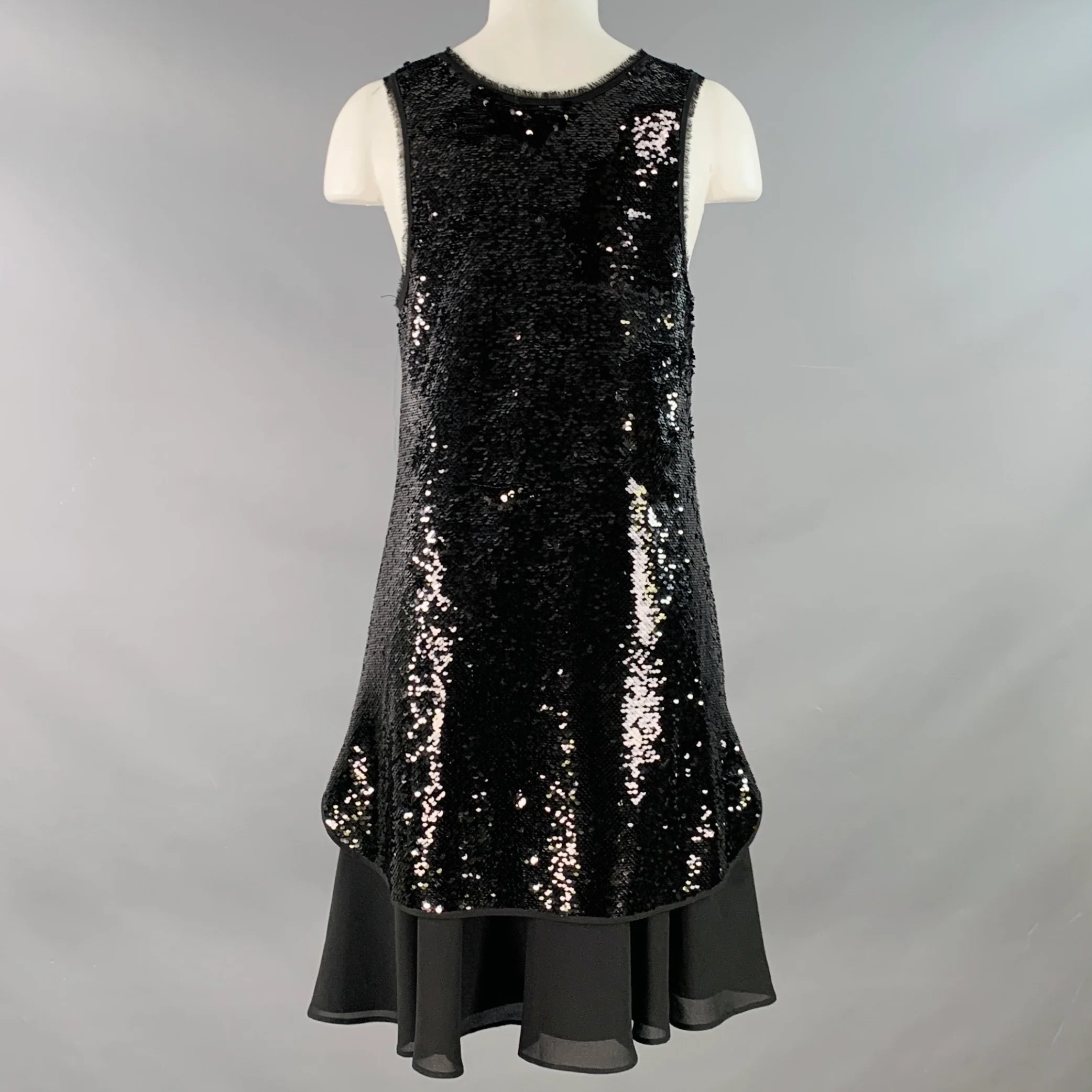 EMPORIO ARMANI Size 8 Black Polyester Blend Sequined V-Neck Dress - Image 3