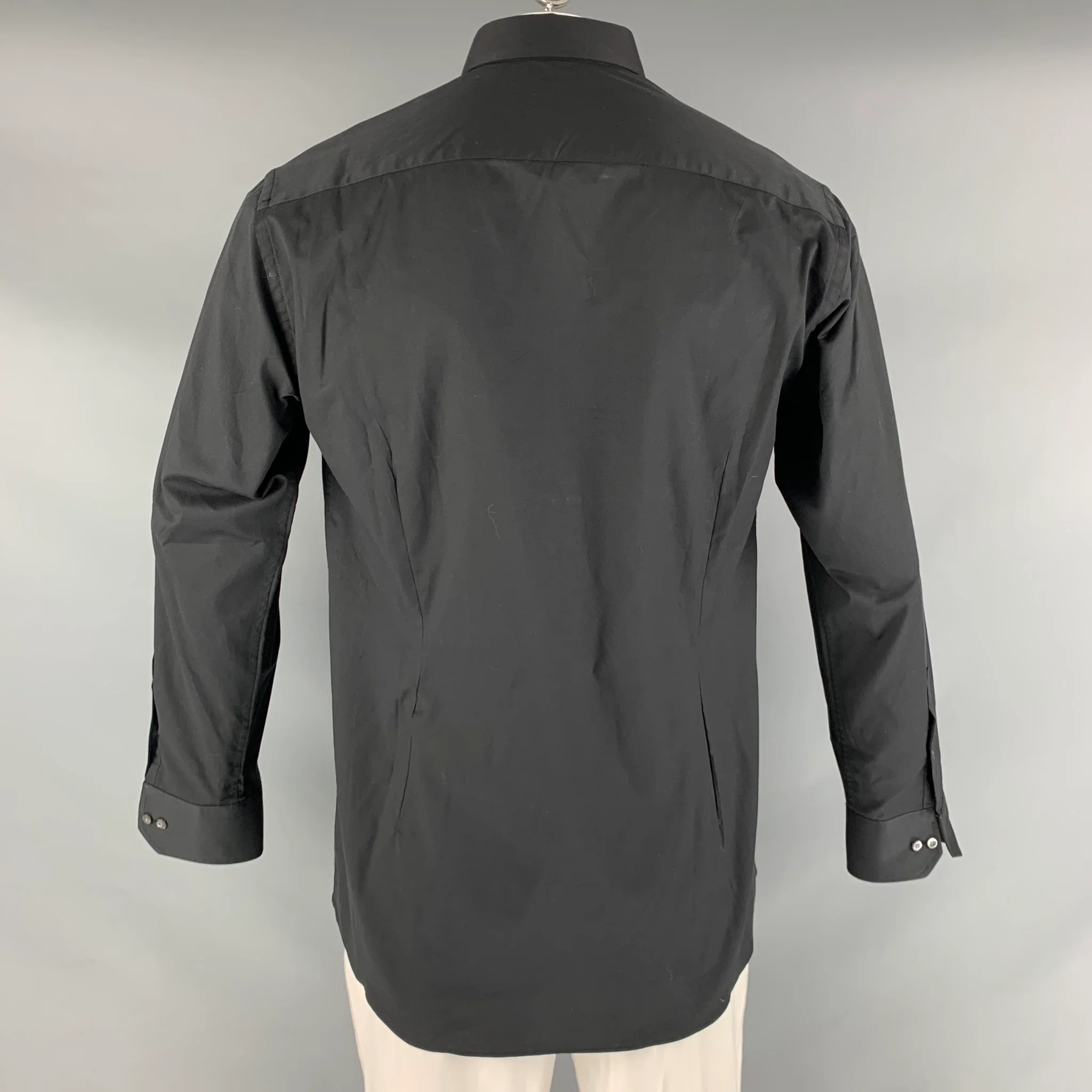 EMPORIO ARMANI Size L Black Solid Cotton / Elastane Long Sleeve Shirt - Image 3