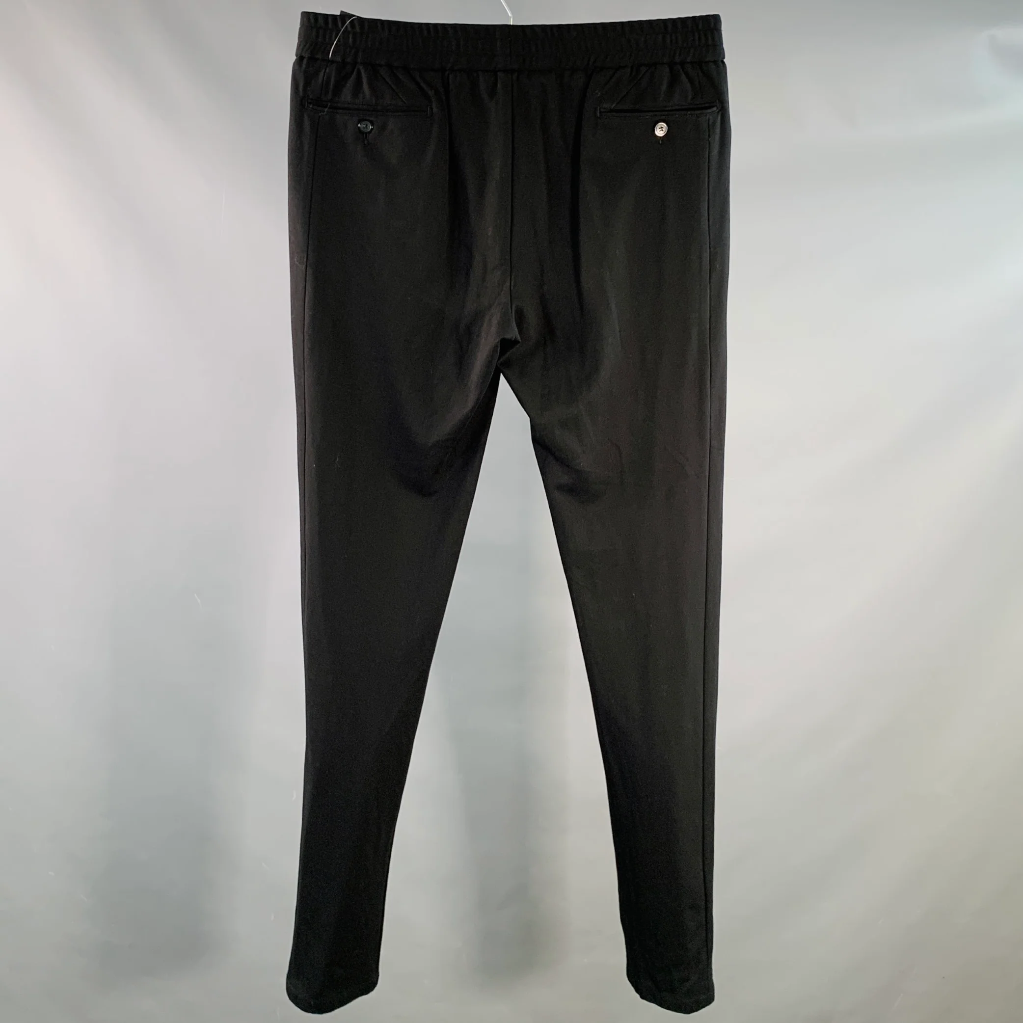 EMPORIO ARMANI Size L Black Viscose Blend Drawstring Tapered Casual Pants - Image 2