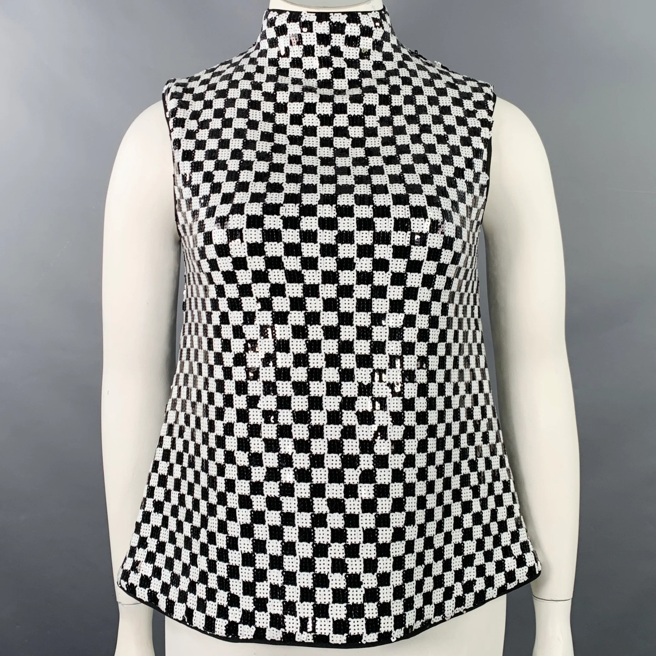 EMPORIO ARMANI Size L Black White Polyester Blend Checkered Sleeveless Dress Top