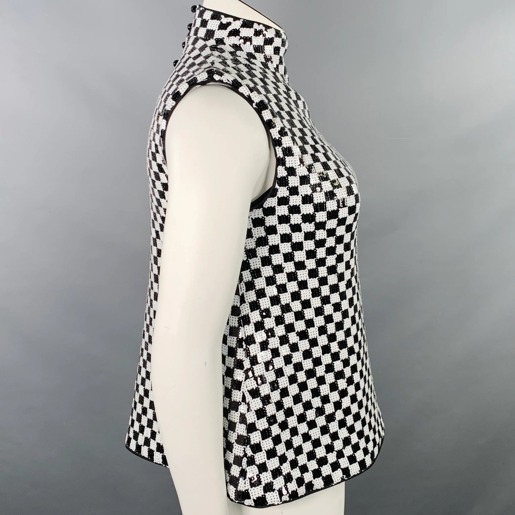 EMPORIO ARMANI Size L Black White Polyester Blend Checkered Sleeveless Dress Top - Image 3