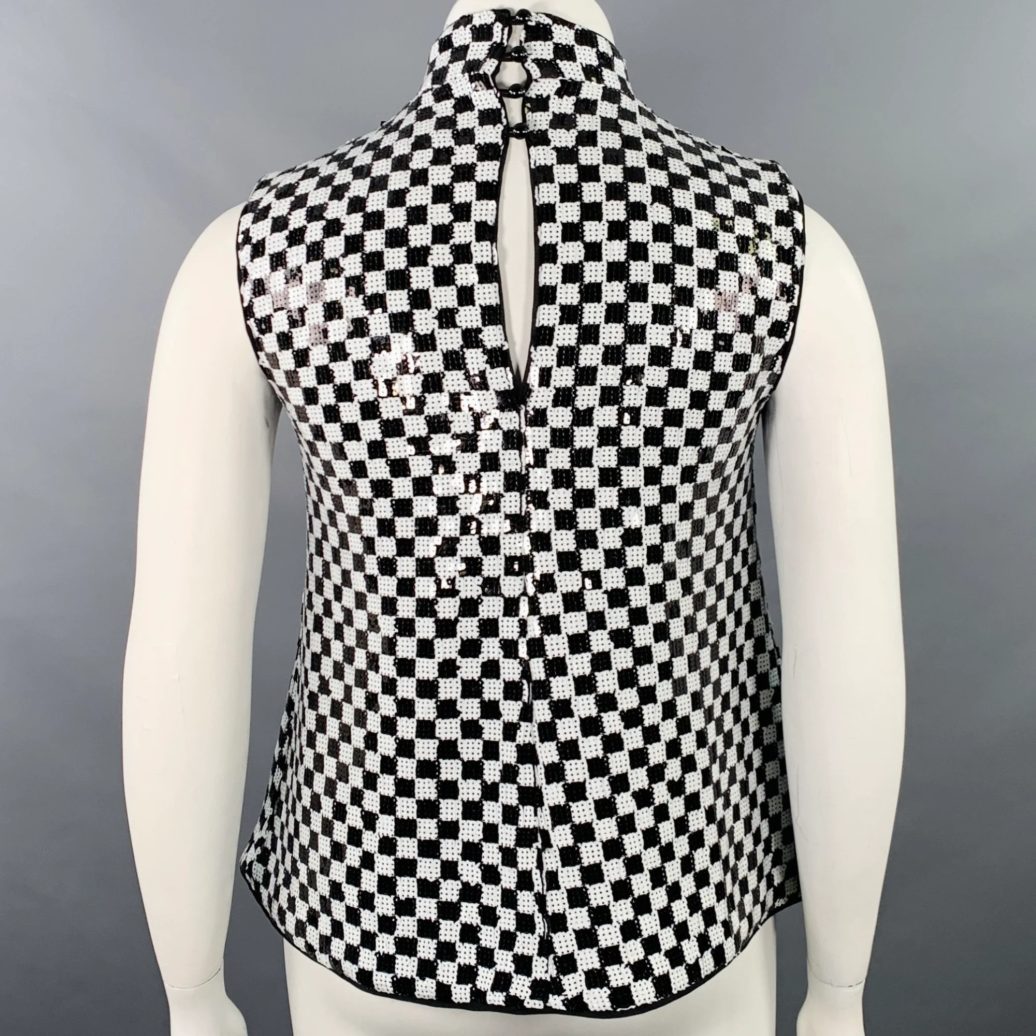 EMPORIO ARMANI Size L Black White Polyester Blend Checkered Sleeveless Dress Top - Image 4