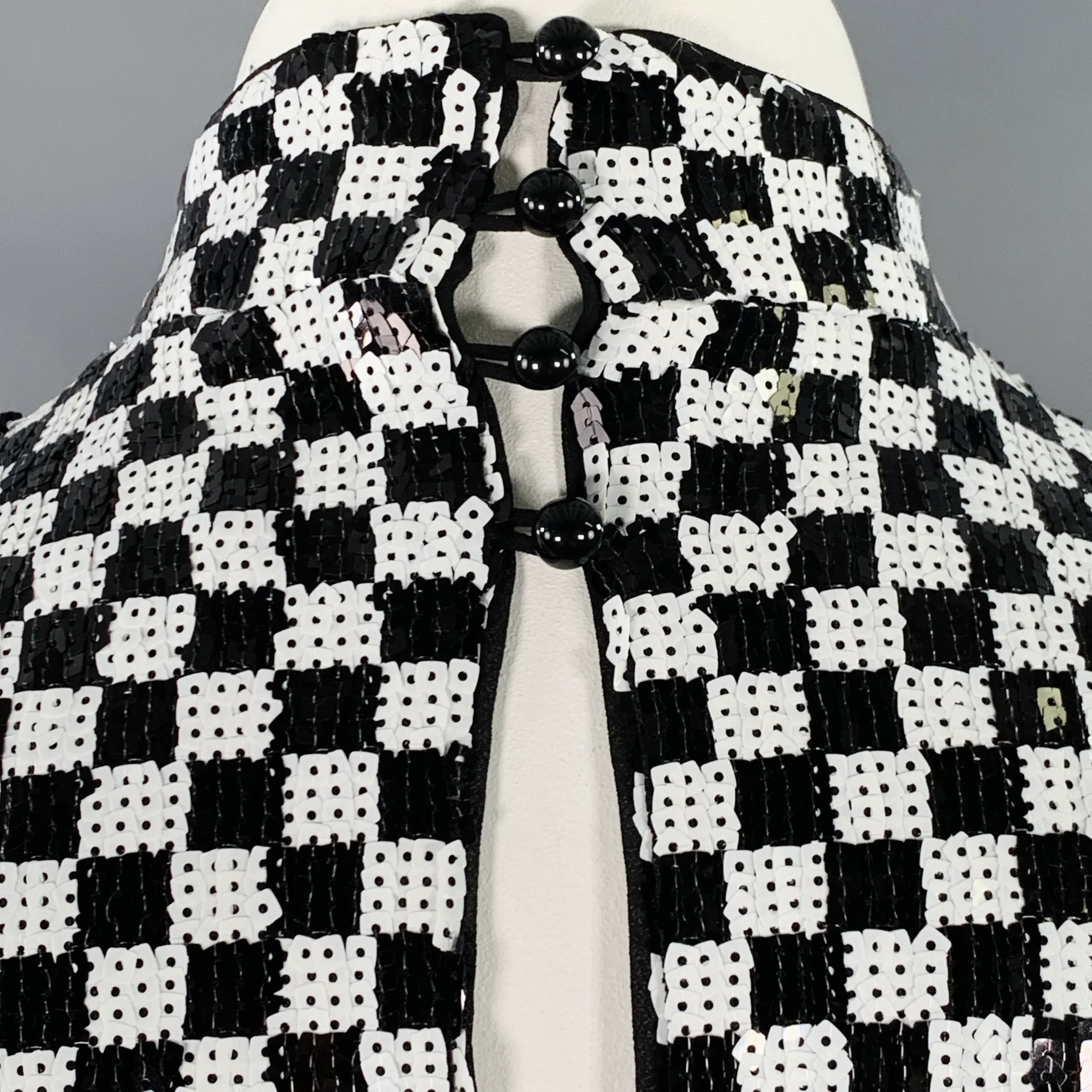 EMPORIO ARMANI Size L Black White Polyester Blend Checkered Sleeveless Dress Top - Image 5