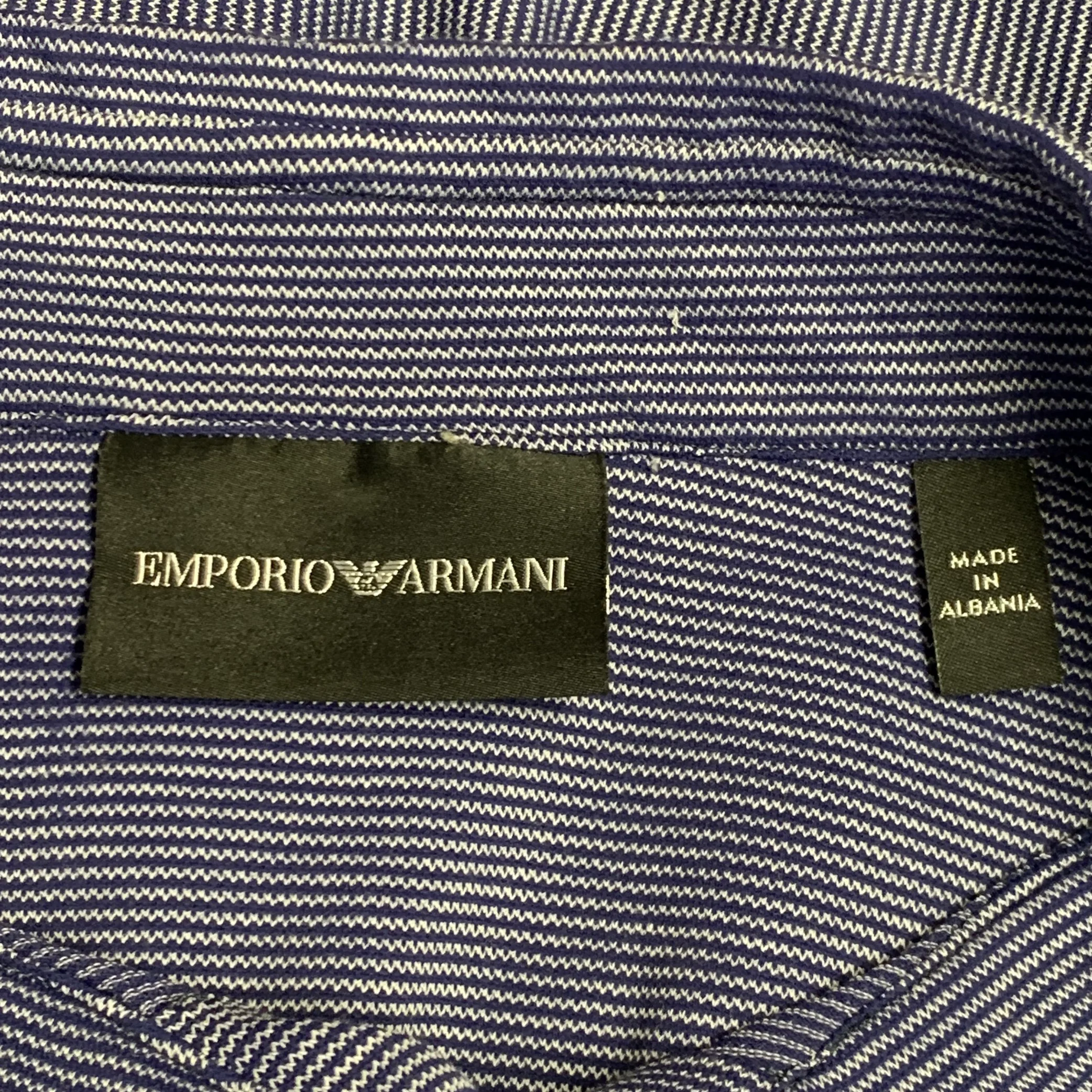 EMPORIO ARMANI Size L Blue White Zig Zag Polyamide Blend Long Sleeve Shirt - Image 10