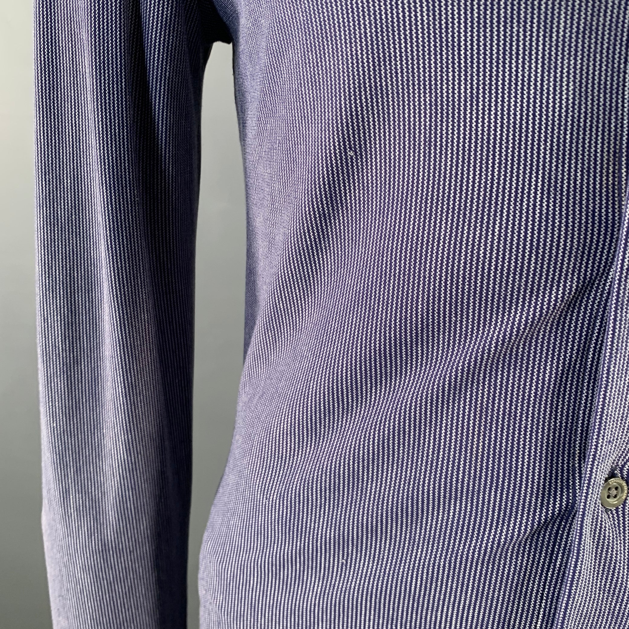 EMPORIO ARMANI Size L Blue White Zig Zag Polyamide Blend Long Sleeve Shirt - Image 8