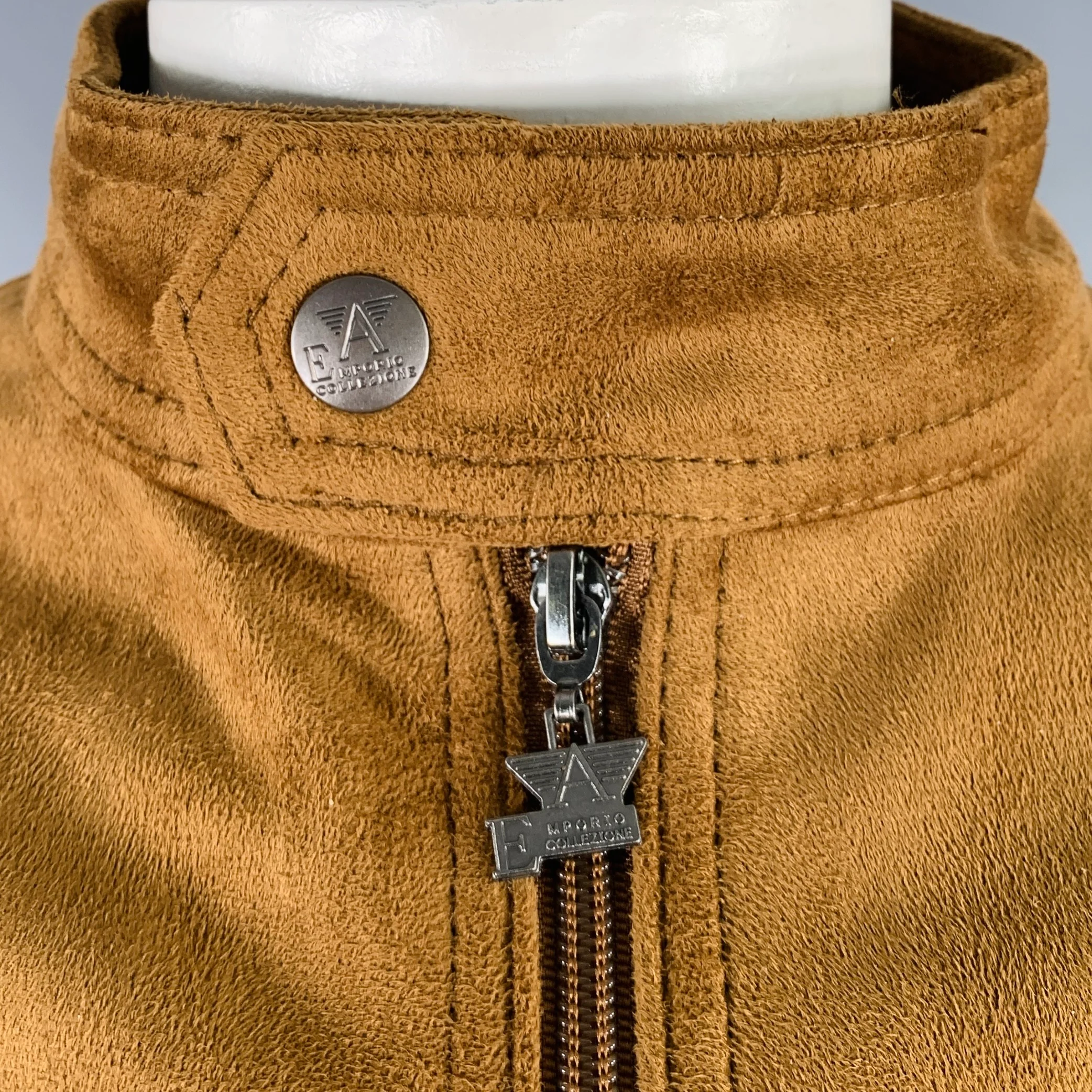 EMPORIO ARMANI Size L Camel Faux Suede Zip Up Jacket - Image 2