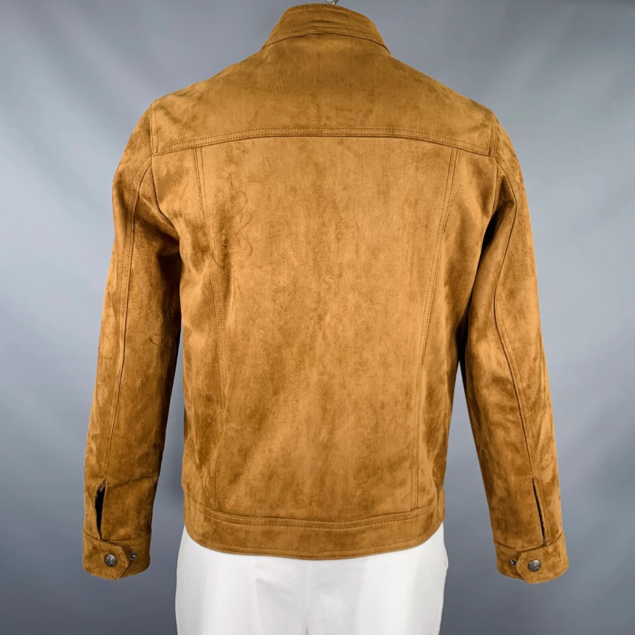 EMPORIO ARMANI Size L Camel Faux Suede Zip Up Jacket - Image 4