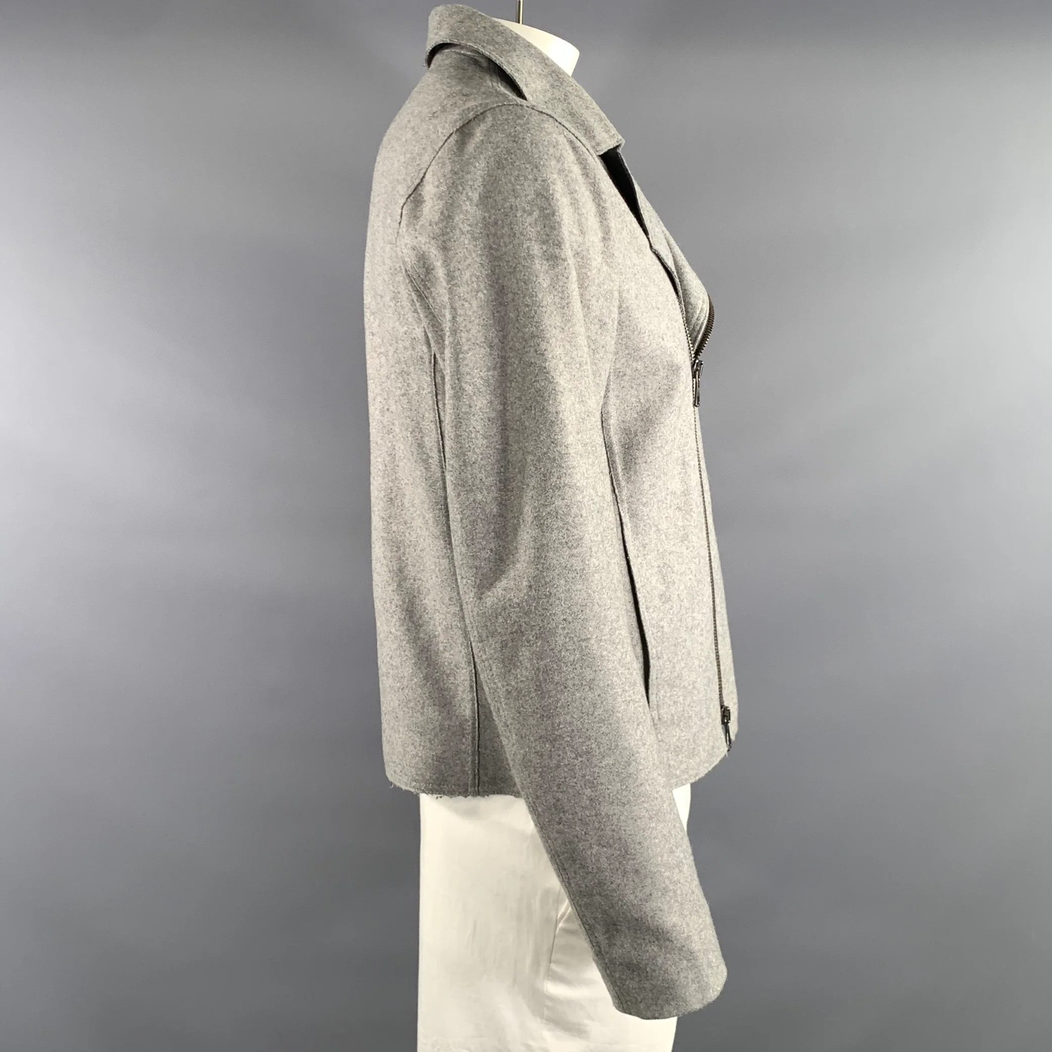 EMPORIO ARMANI Size L Grey Textured Wool Moto Jacket - Image 3