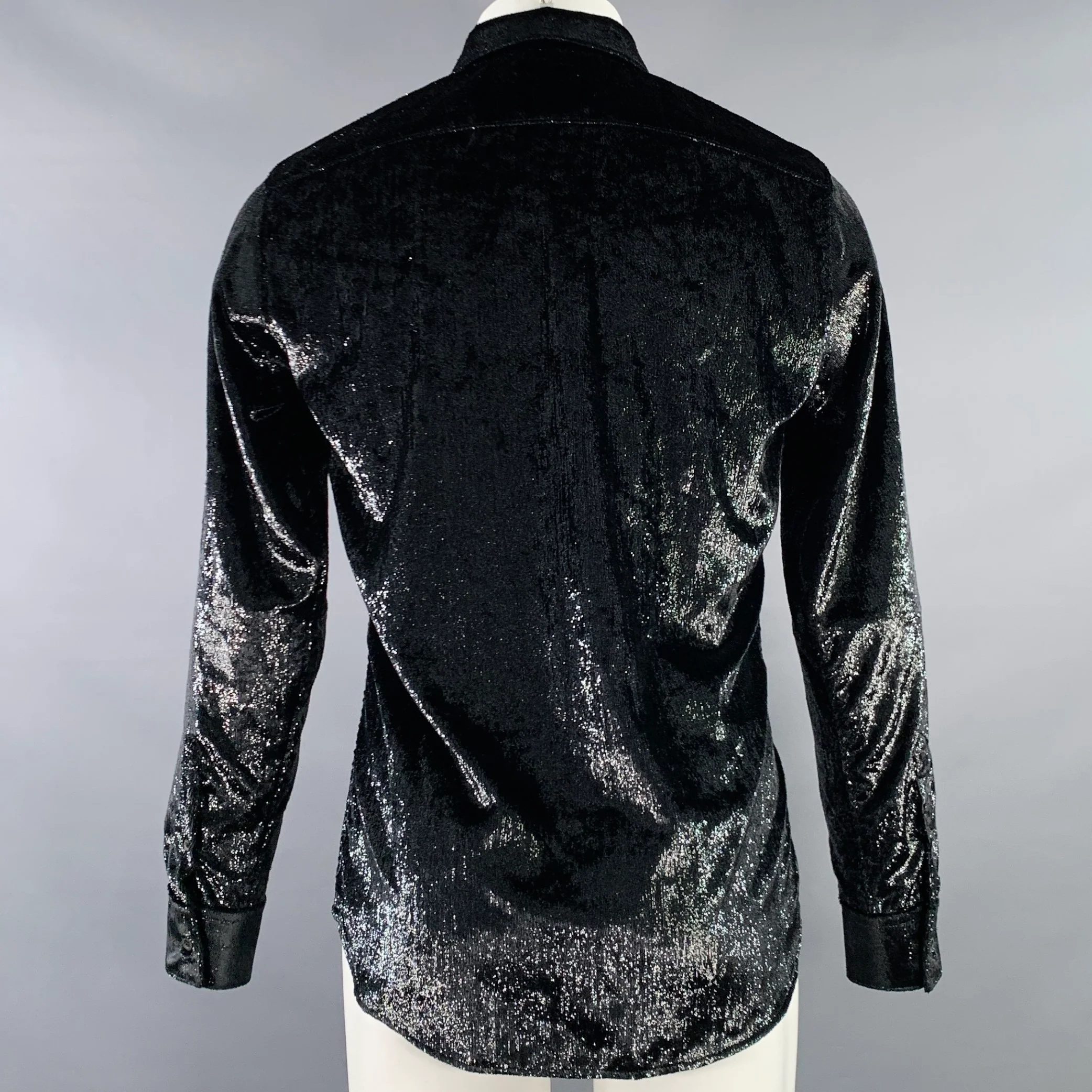 EMPORIO ARMANI Size M Black Metallic Polyester Blend Long Sleeve Shirt - Image 4