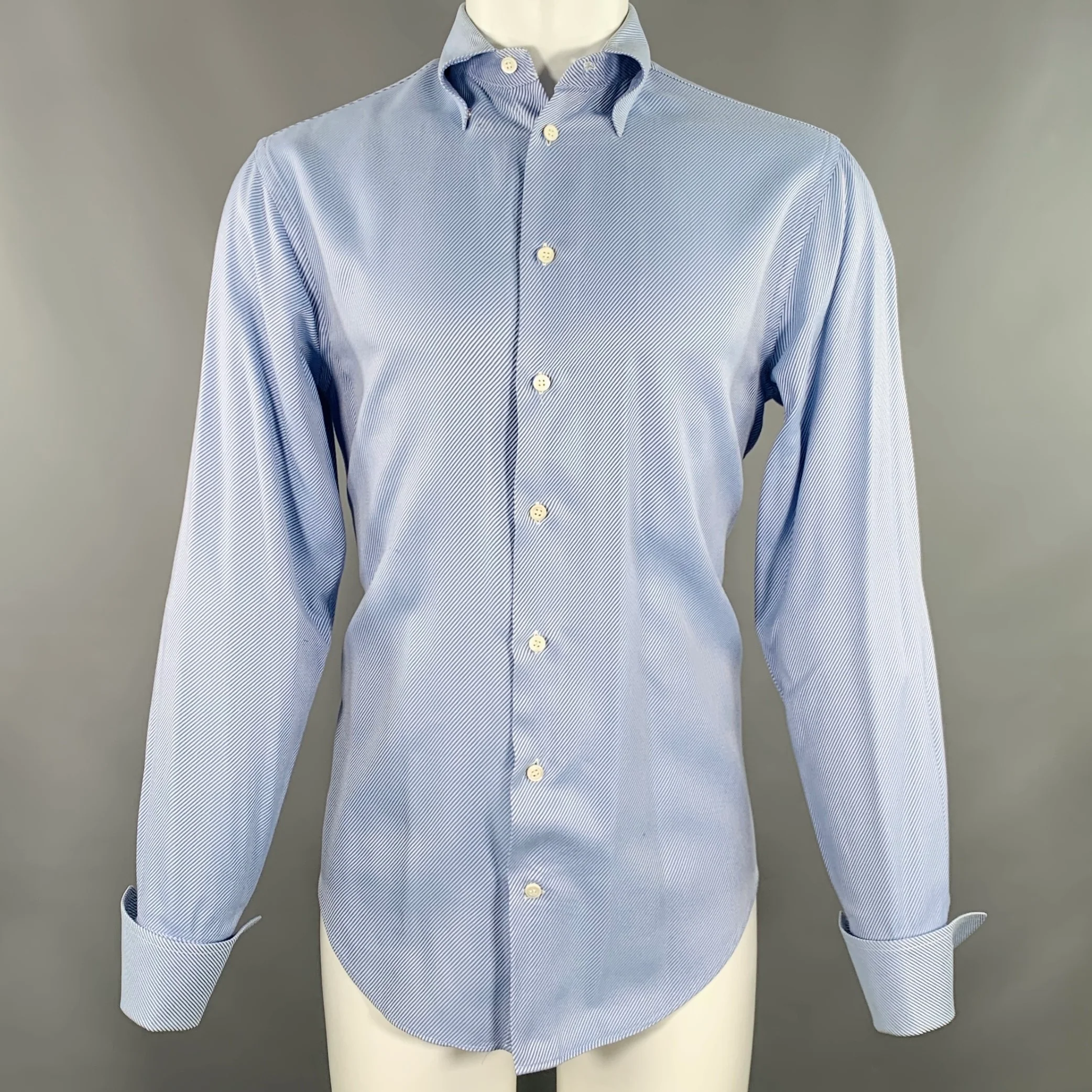 EMPORIO ARMANI Size M Blue White Stripe French Cuff Long Sleeve Shirt