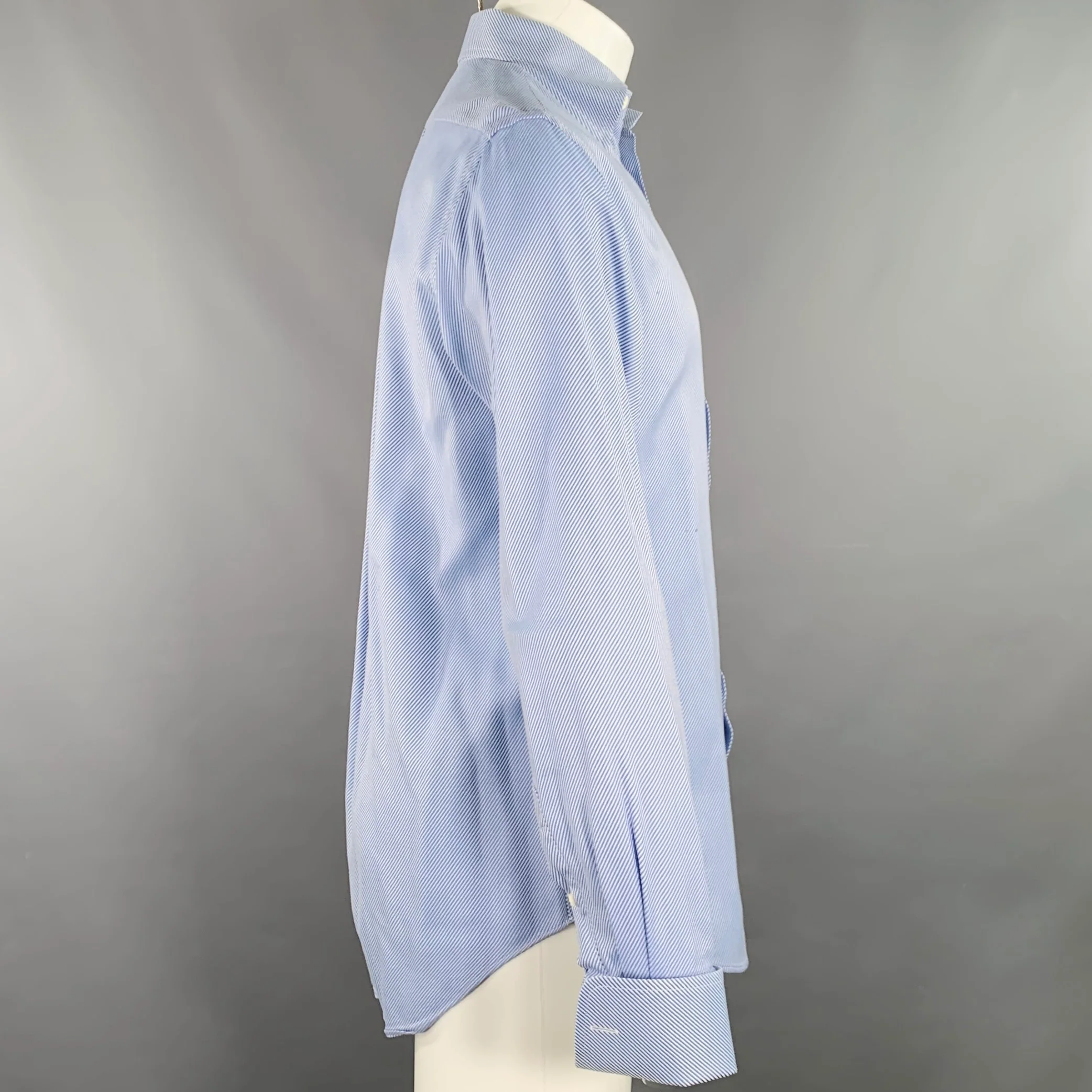 EMPORIO ARMANI Size M Blue White Stripe French Cuff Long Sleeve Shirt - Image 3
