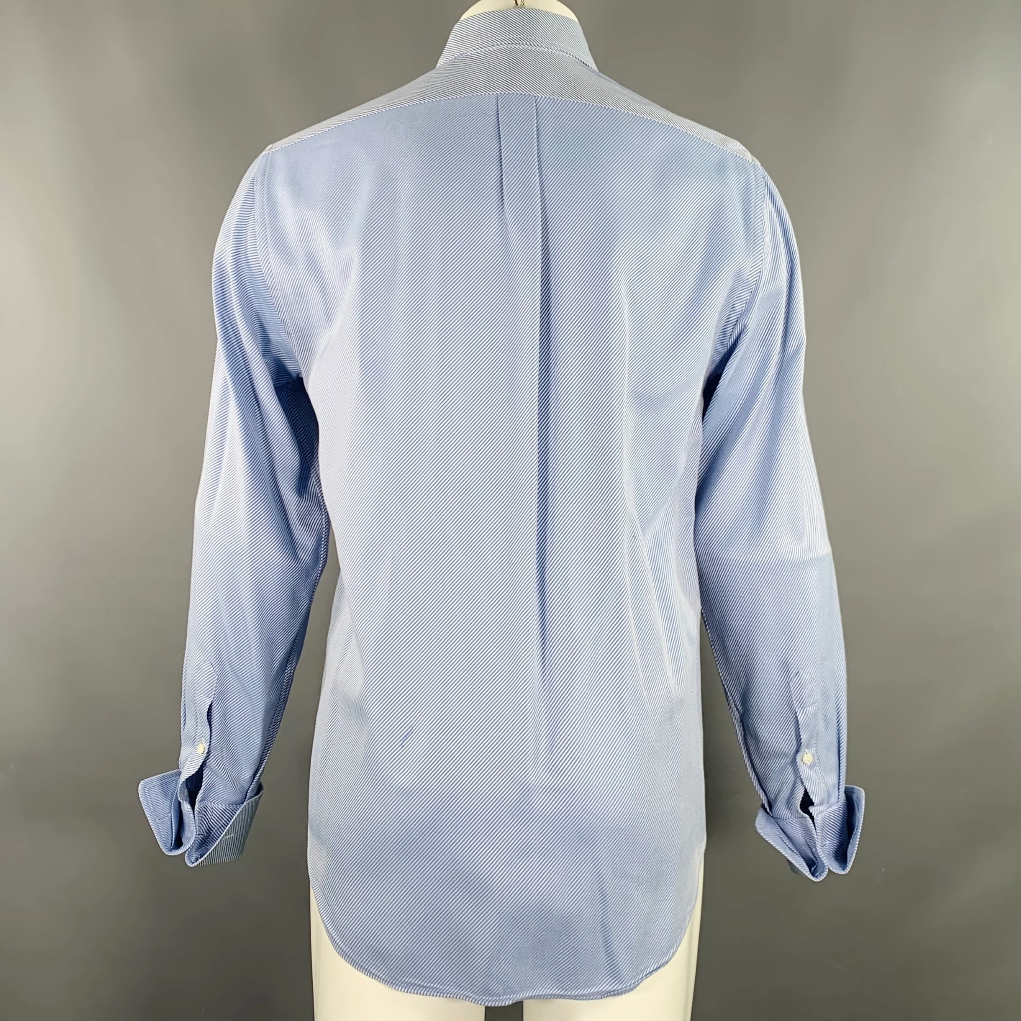 EMPORIO ARMANI Size M Blue White Stripe French Cuff Long Sleeve Shirt - Image 4