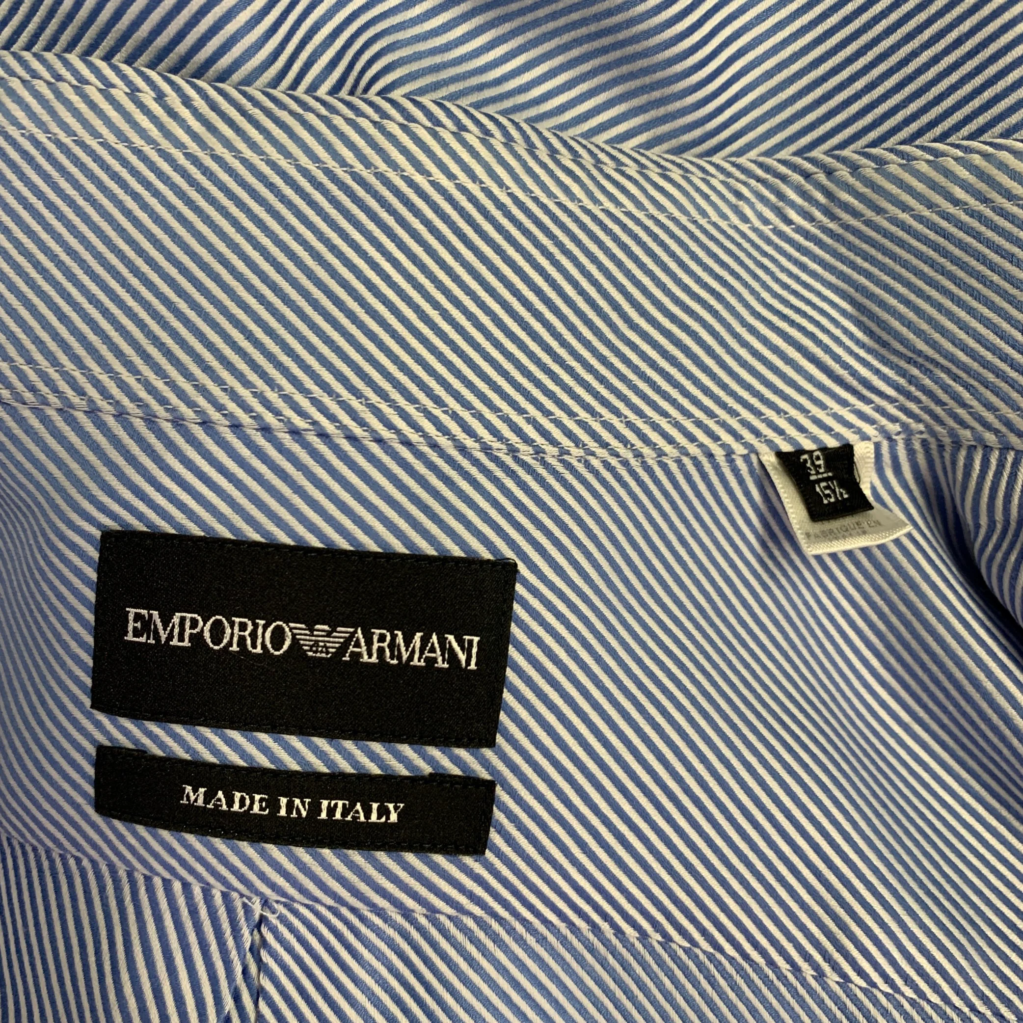 EMPORIO ARMANI Size M Blue White Stripe French Cuff Long Sleeve Shirt - Image 7