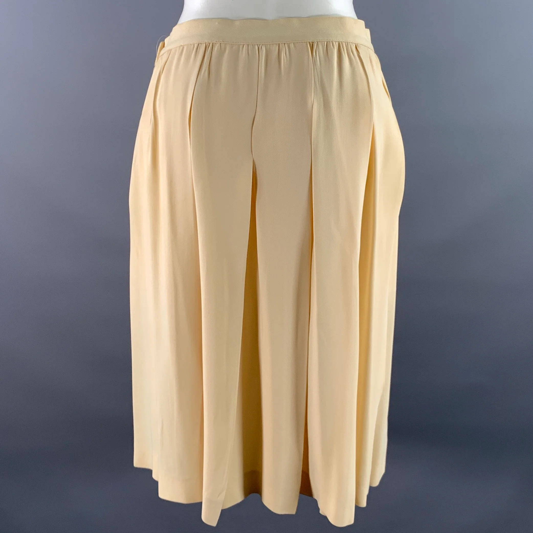 EMPORIO ARMANI Size M Cream Viscose Blend Pleated Skirt - Image 2
