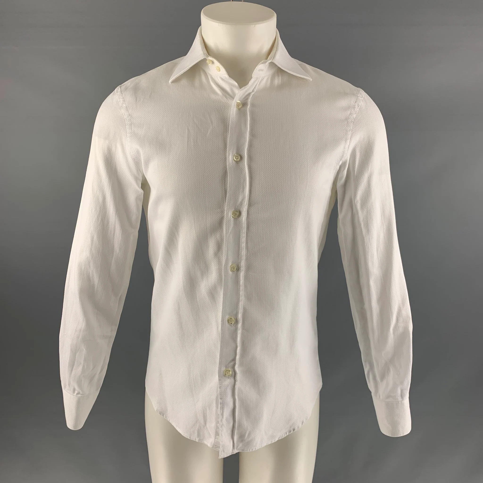 EMPORIO ARMANI Size M White Solid Cotton Button Up Long Sleeve Shirt