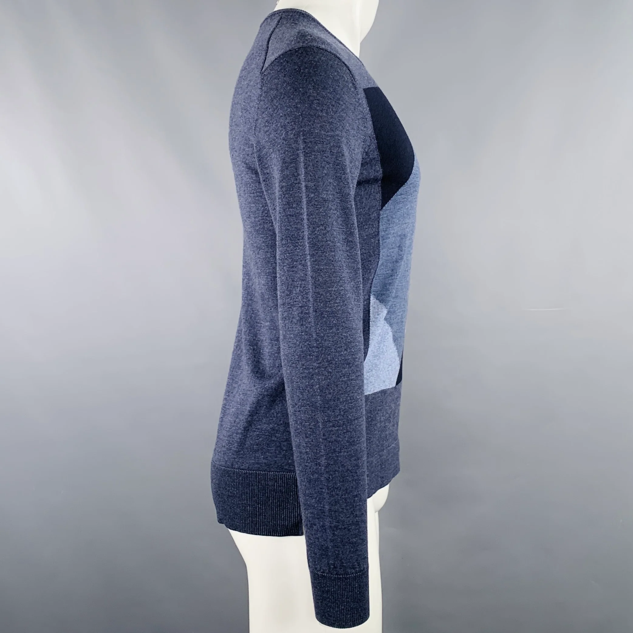 EMPORIO ARMANI Size S Grey Blue Squares Crew Neck Pullover - Image 3