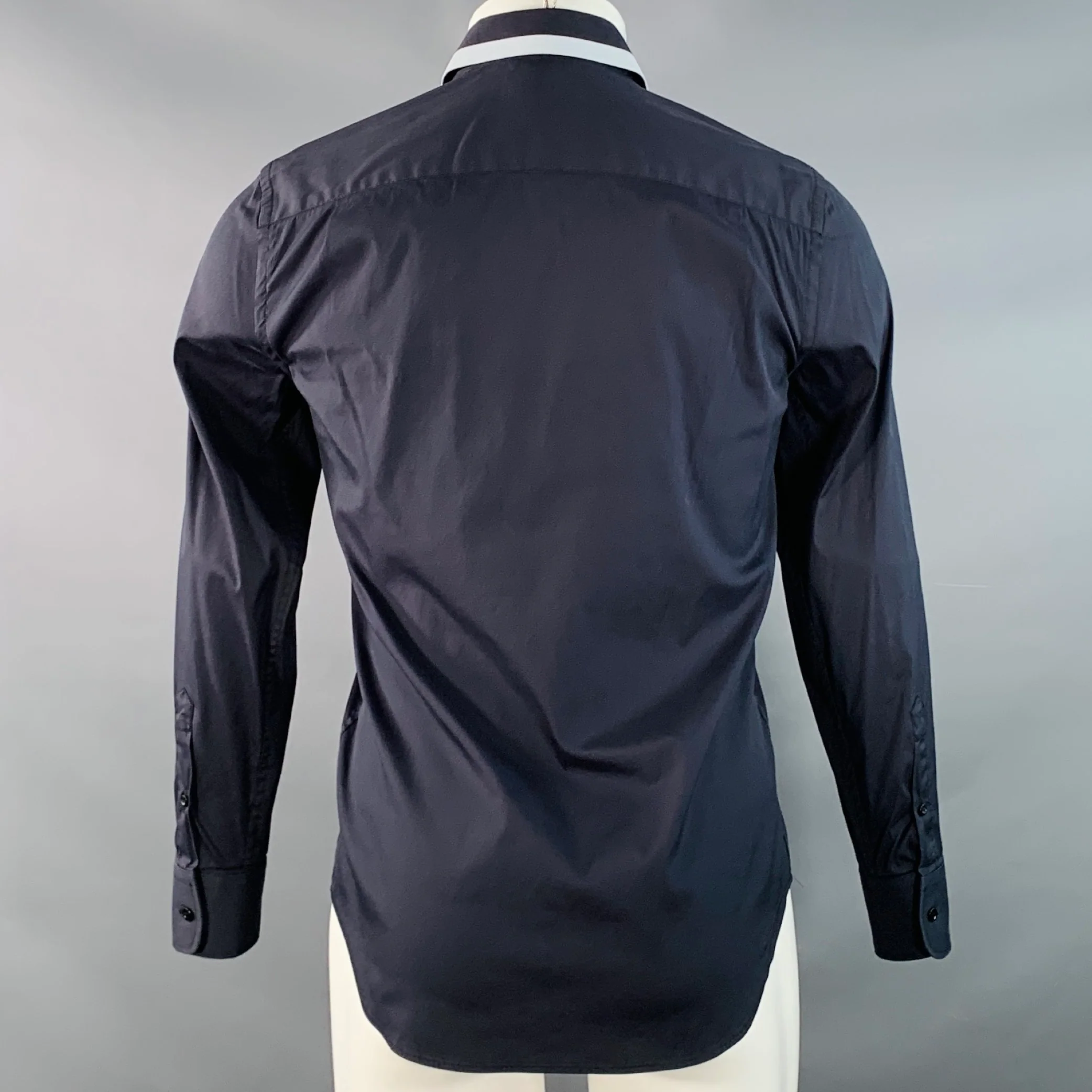 EMPORIO ARMANI Size S Navy Light Blue Cotton Blend Contrast Trim Long Sleeve Shirt - Image 4