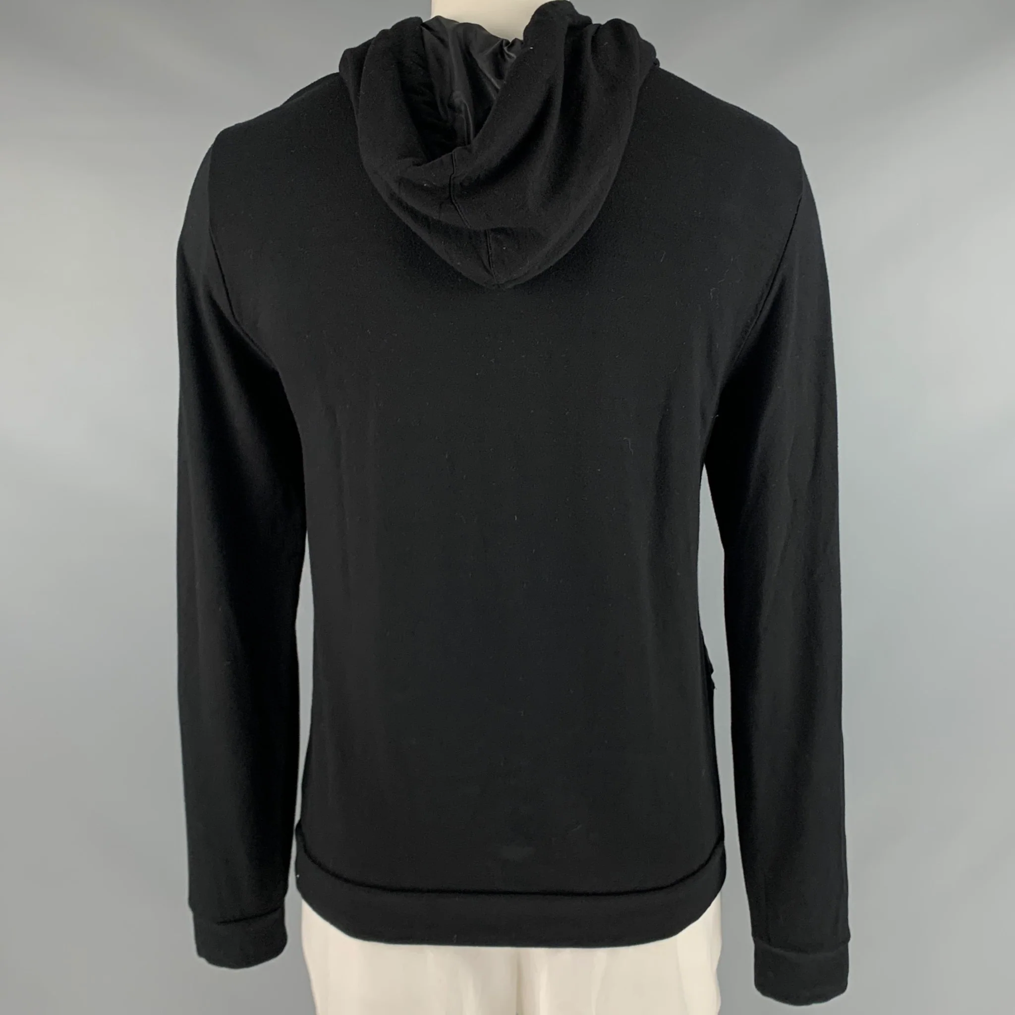 EMPORIO ARMANI Size XL Black Viscose Elastane Hooded Sweatshirt - Image 3