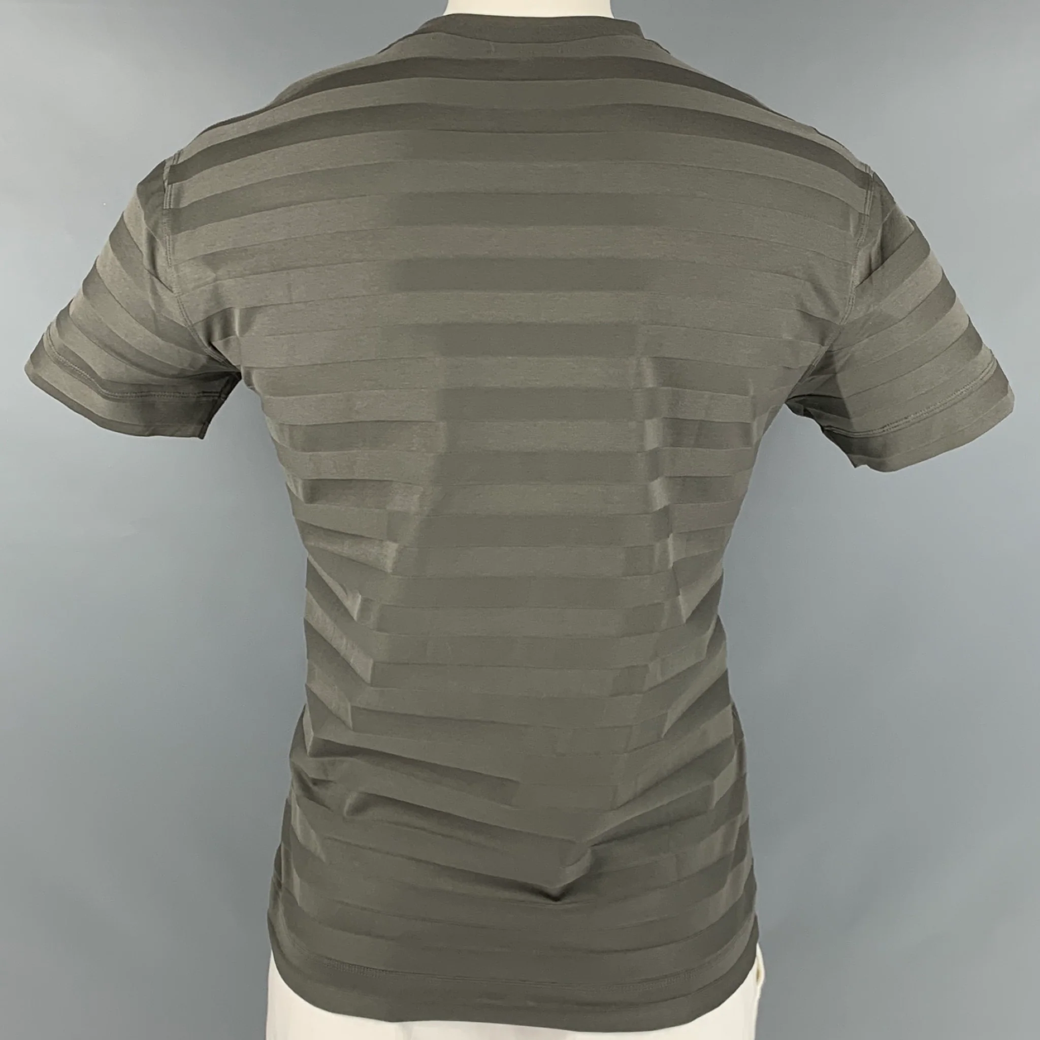 EMPORIO ARMANI Size XL Green Stripe Cotton Short Sleeve T-shirt - Image 3