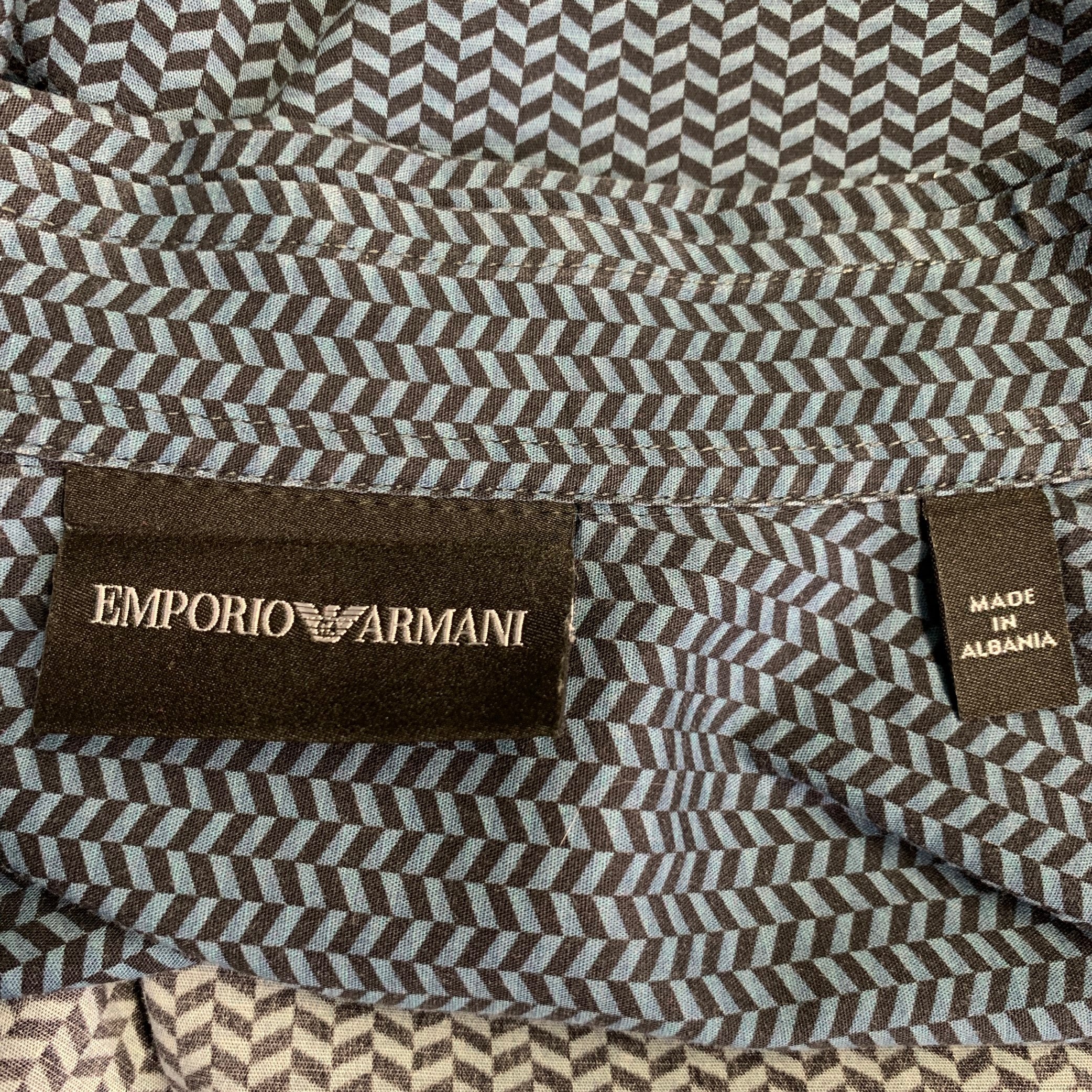 EMPORIO ARMANI Size XXL Blue Black Herringbone Long Sleeve Shirt - Image 5