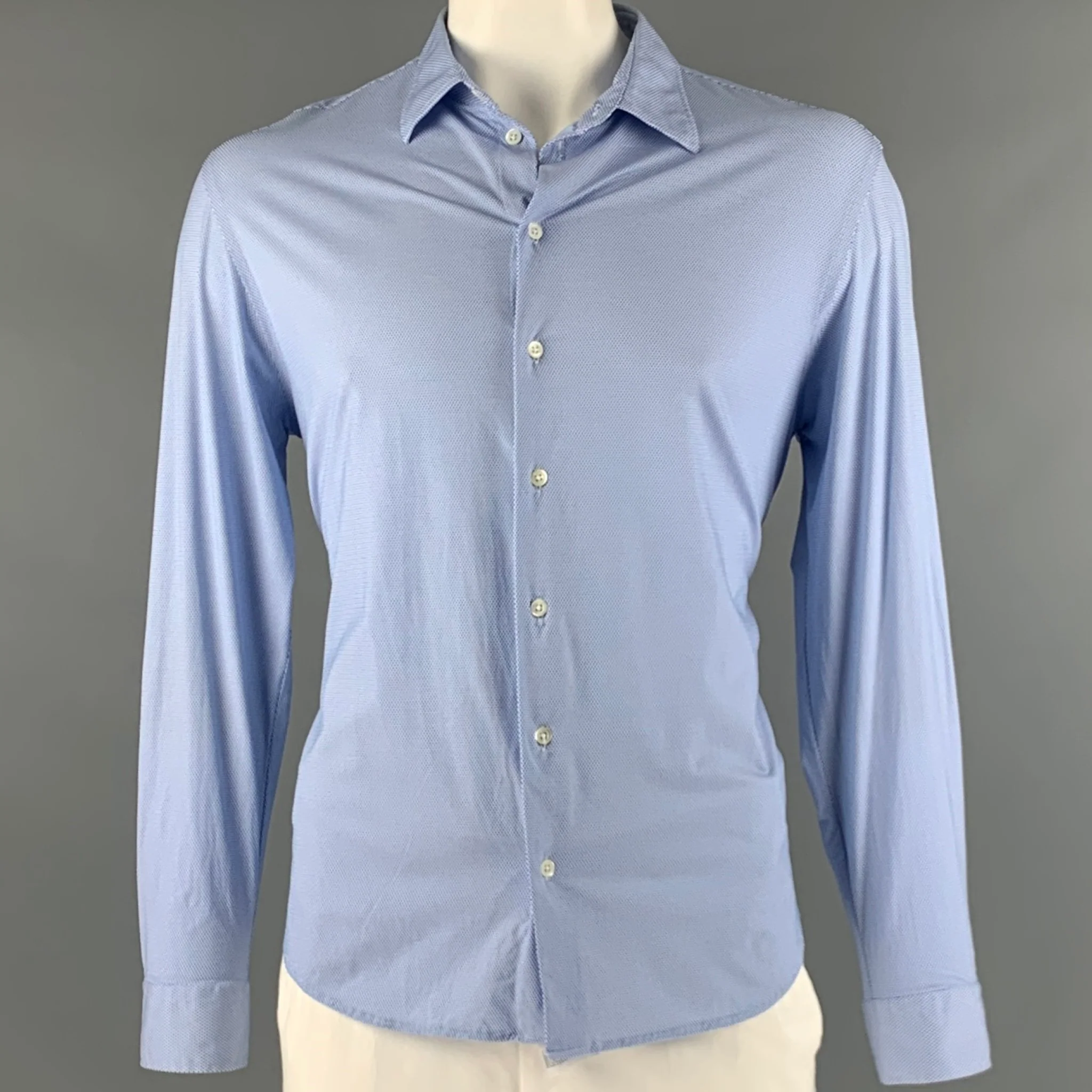 EMPORIO ARMANI Size XXL Blue White Nailhead Long Sleeve Shirt