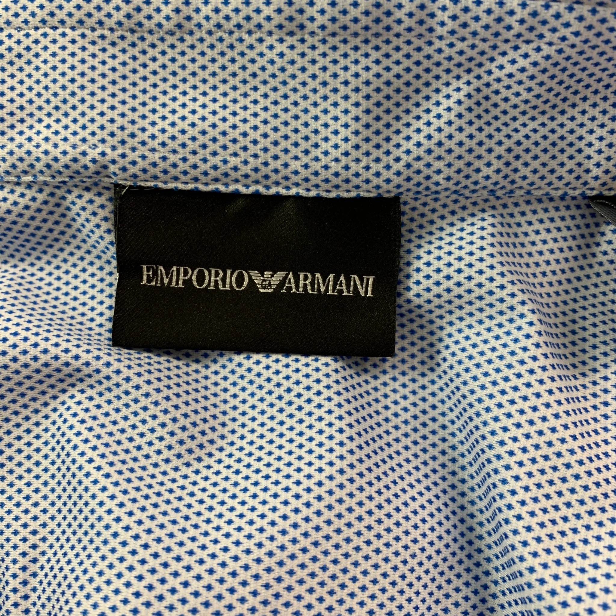 EMPORIO ARMANI Size XXL Blue White Nailhead Long Sleeve Shirt - Image 5