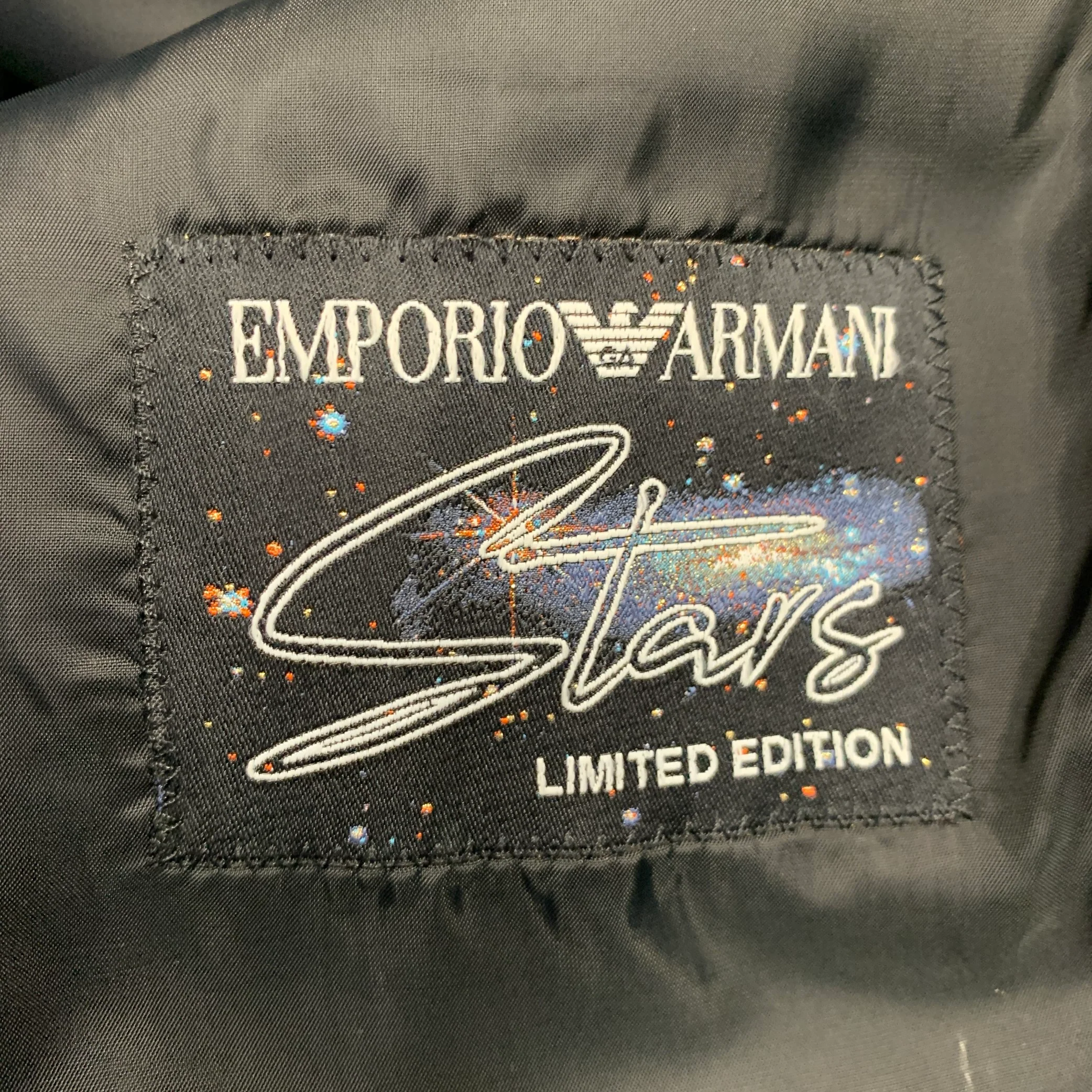 EMPORIO ARMANI SS20 Size 38 Black Multi Color Rhinestone Virgin Wool Tuxedo Jacket - Image 8