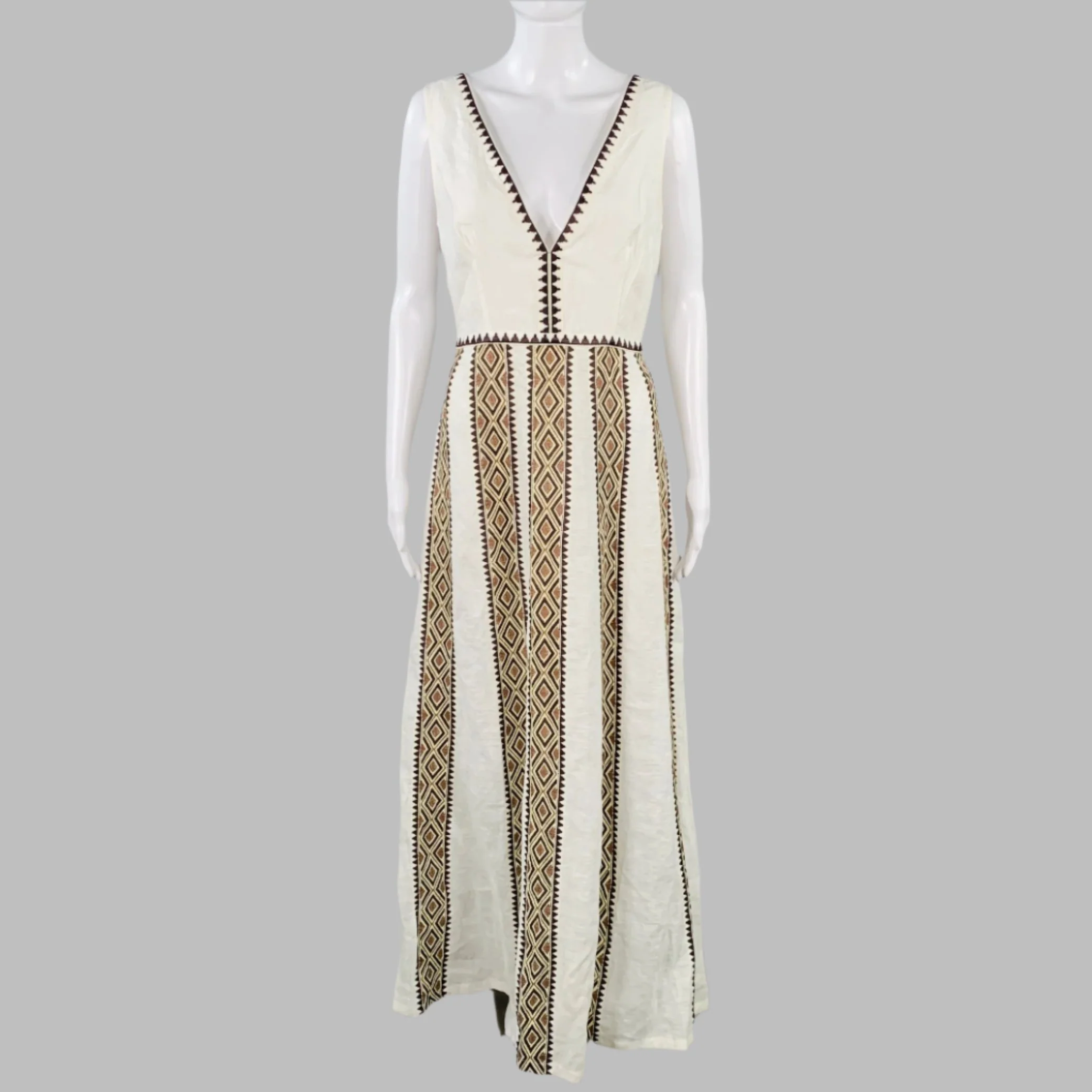 EMPORIO SIRENUSE Size 4 Paestum Cream Brown Linen Woven Sleeveless Long Dress