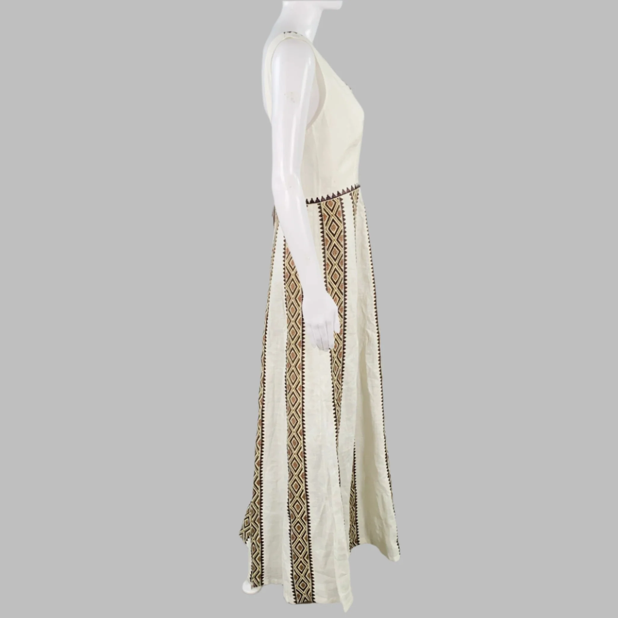 EMPORIO SIRENUSE Size 4 Paestum Cream Brown Linen Woven Sleeveless Long Dress - Image 3