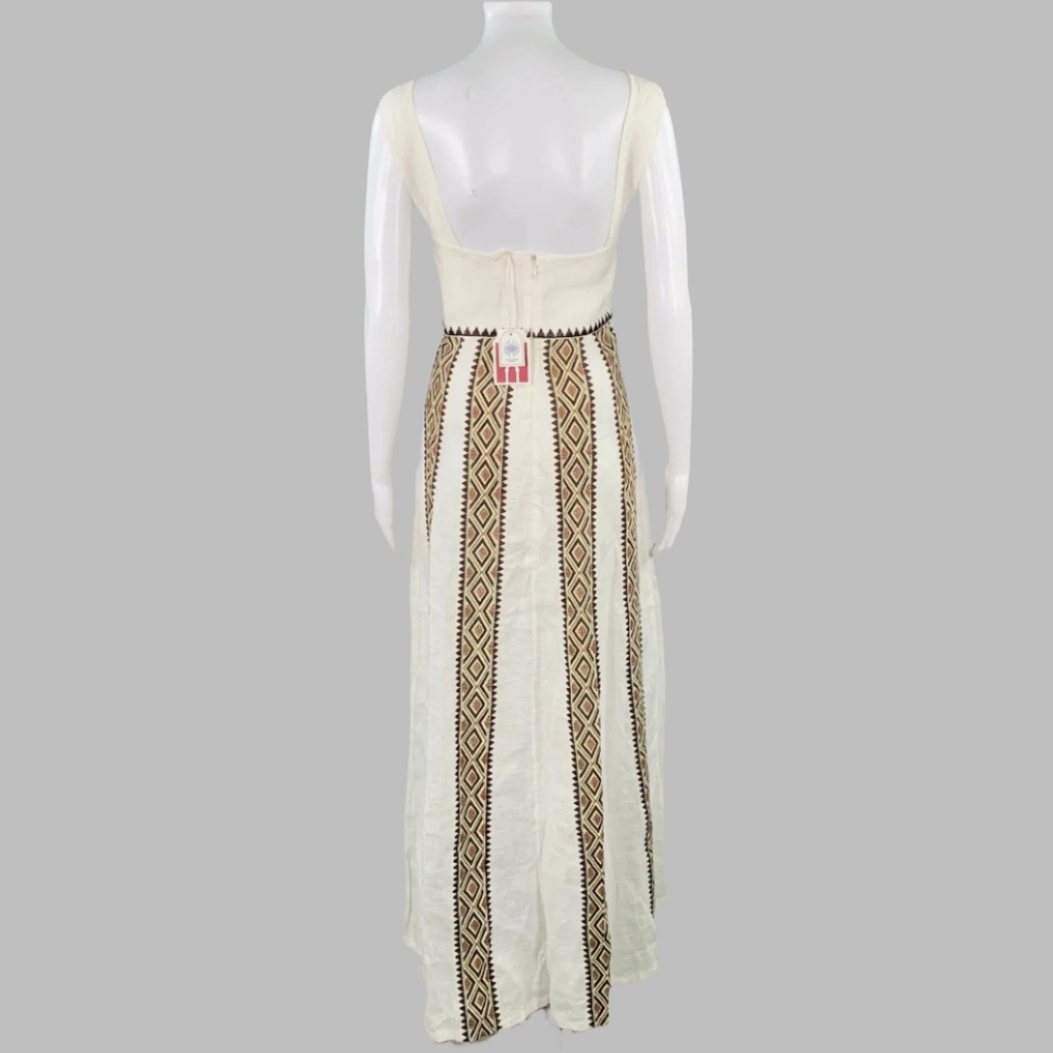 EMPORIO SIRENUSE Size 4 Paestum Cream Brown Linen Woven Sleeveless Long Dress - Image 4