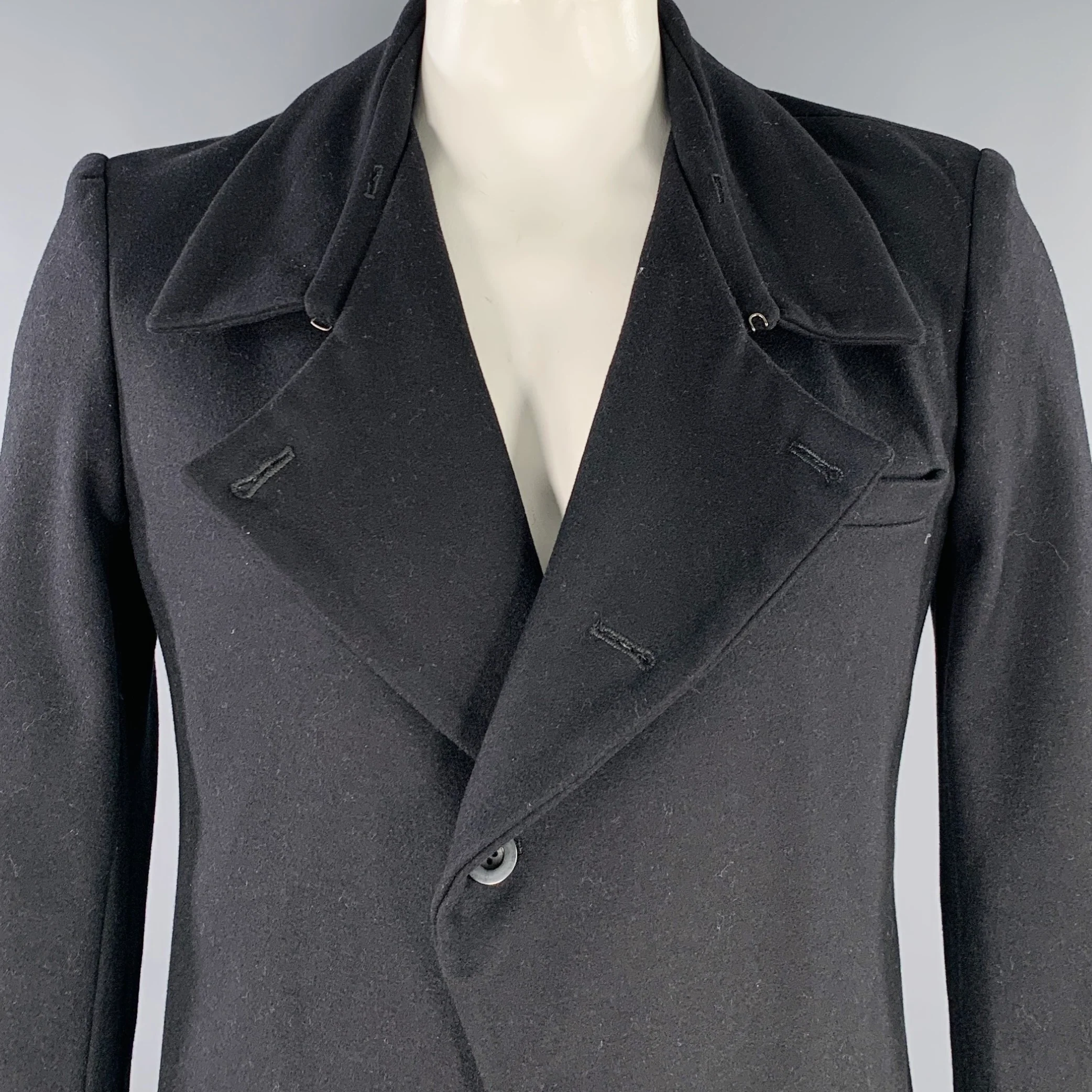 ENDOVANERA Size L Black Wool Single Breasted Asymmetrical Coat - Image 2