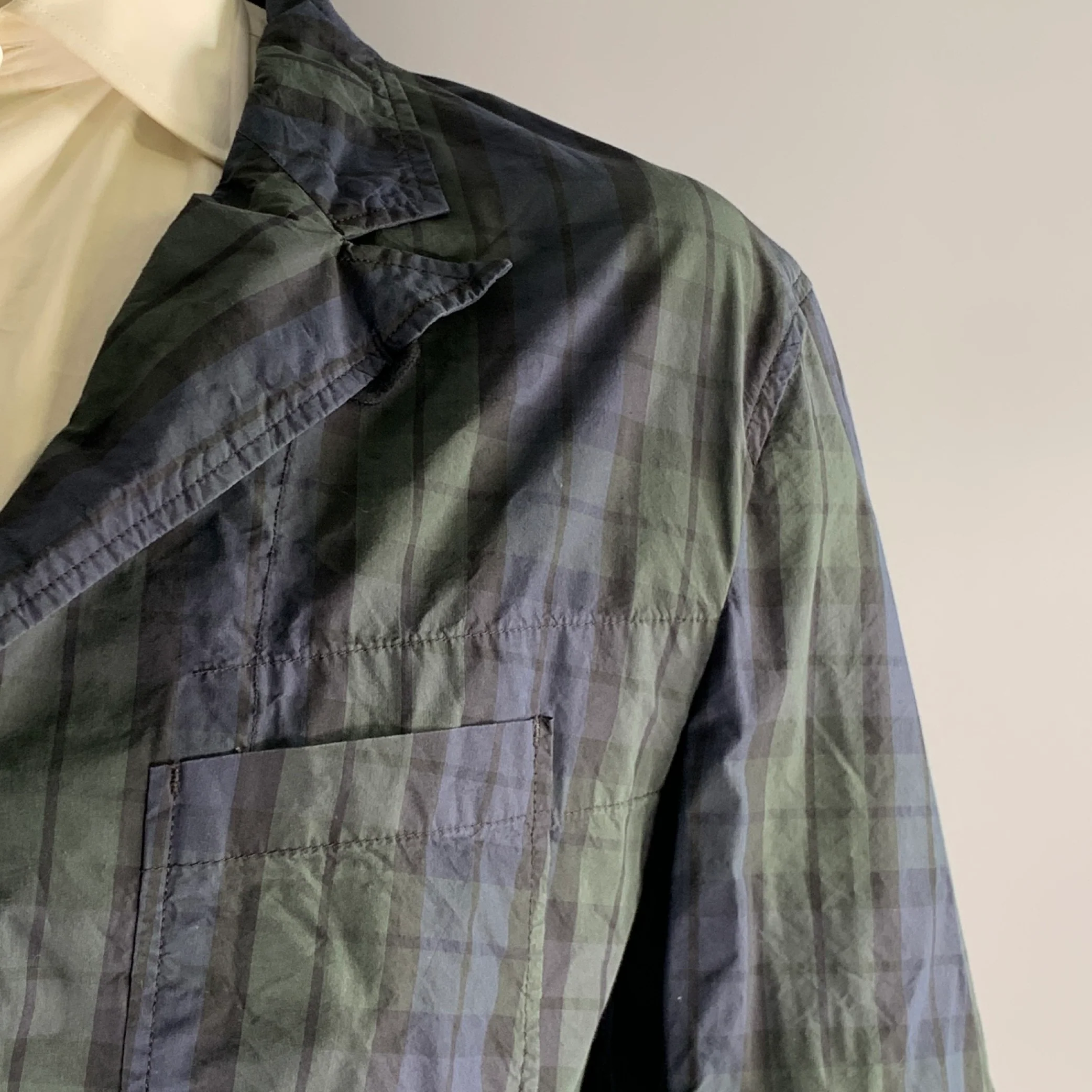 ENGINEERED GARMENTS Chest Size XL Green Navy Plaid Cotton Blend Sport Coat - Image 2