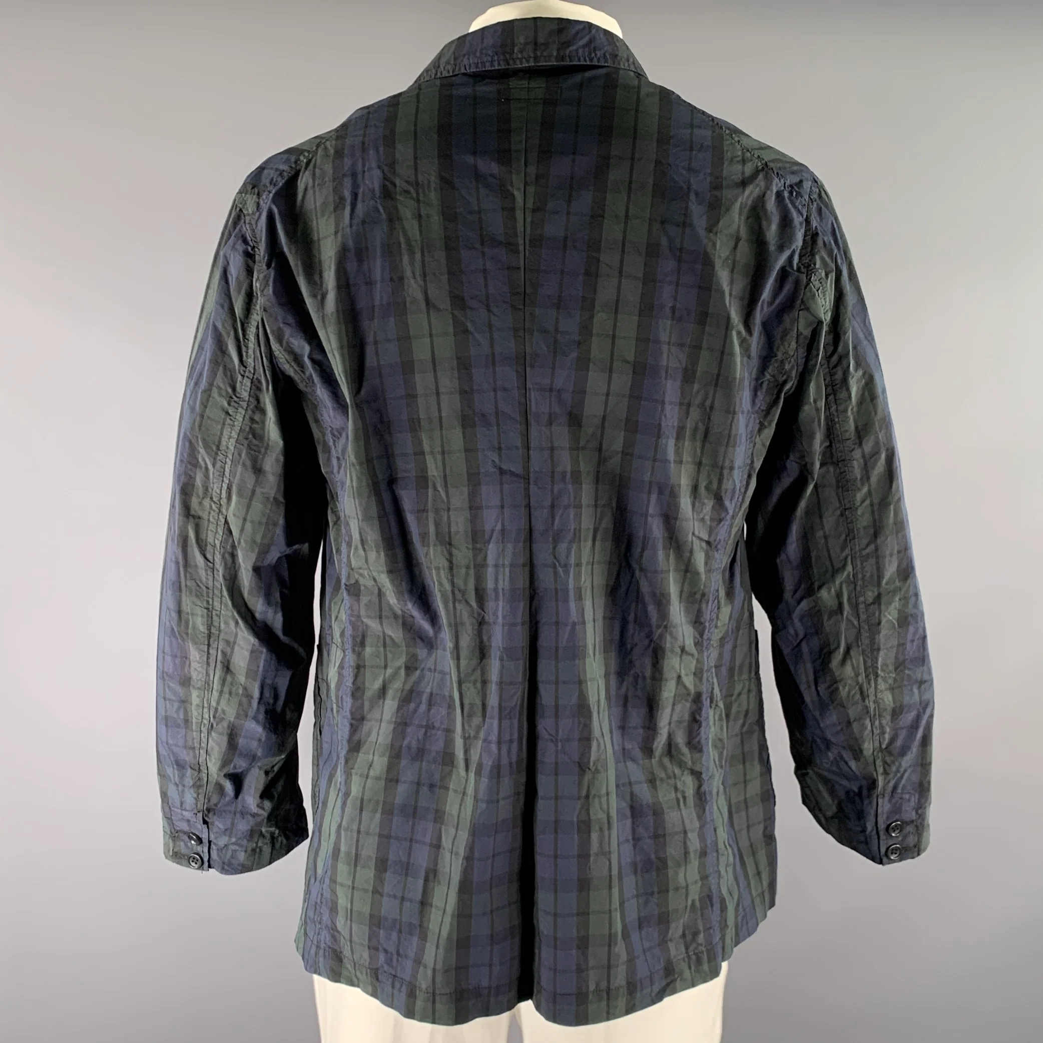 ENGINEERED GARMENTS Chest Size XL Green Navy Plaid Cotton Blend Sport Coat - Image 4